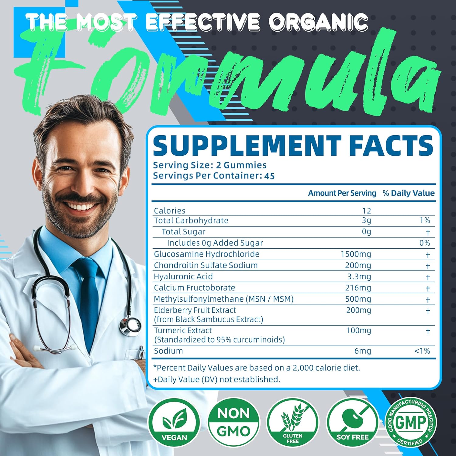 Extra Strength Glucosamine Chondroitin Gummies with MSM & Elderberry for Joint & Immune Support - 90 Gummies for Adults