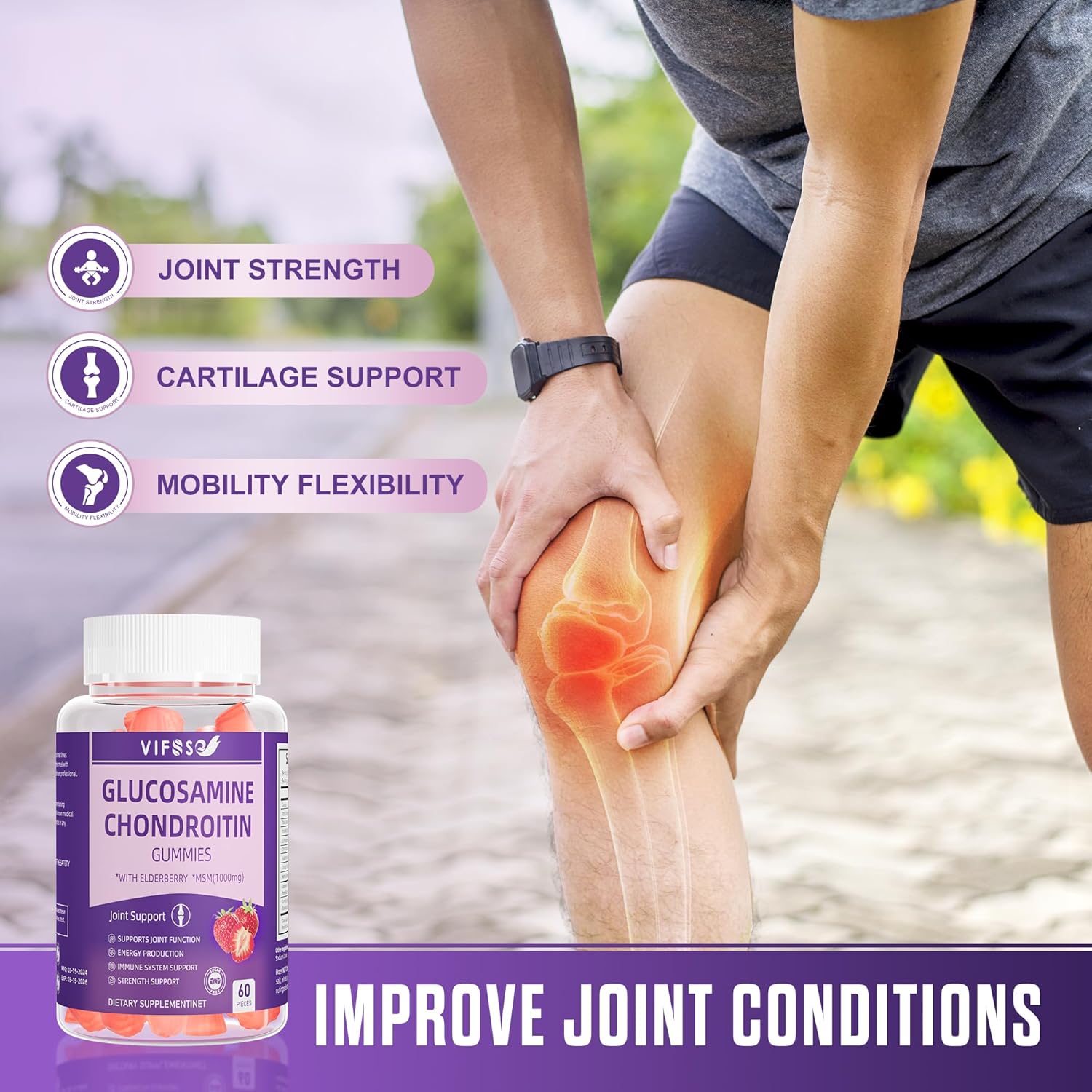 Extra Strength Glucosamine Chondroitin Gummies with MSM & Elderberry - 1500MG Joint Support Supplement for Adults - 2 Pack