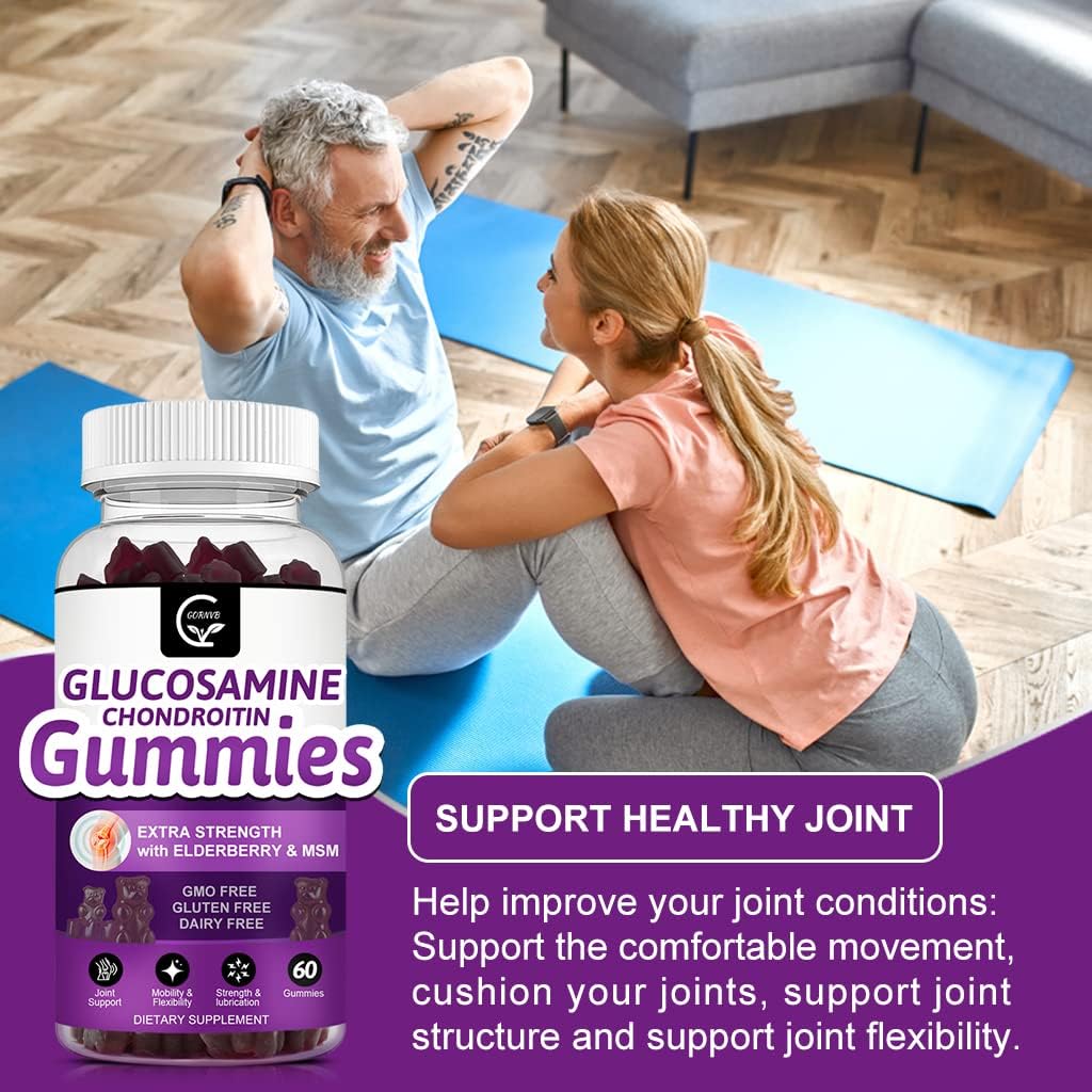Extra Strength Glucosamine Chondroitin Gummies with MSM & Elderberry for Joint and Immune Support - 2 Pack of 60 Gummies for Adults