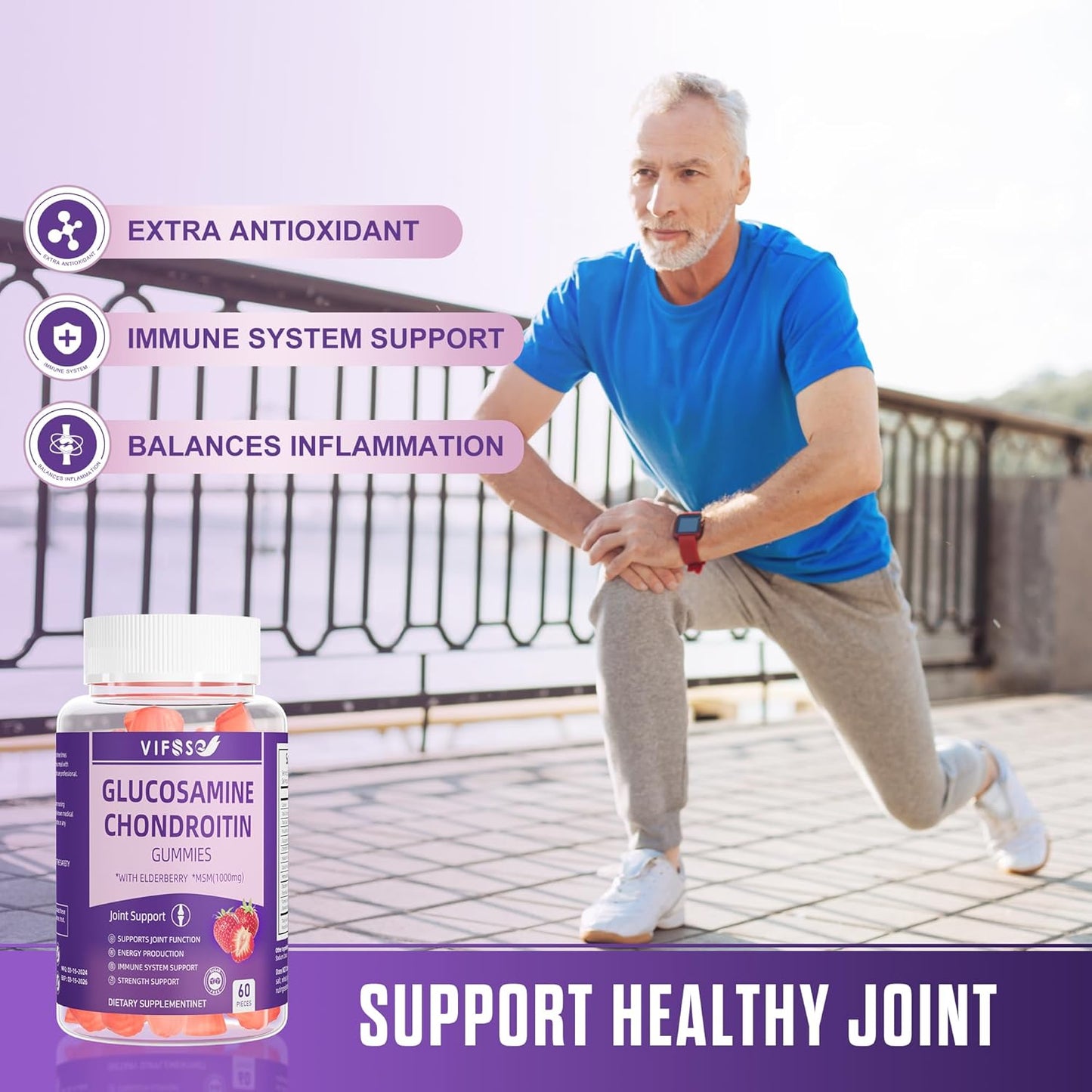 Extra Strength Glucosamine Chondroitin Gummies with MSM & Elderberry - 1500MG Joint Support Supplement for Adults - 2 Pack