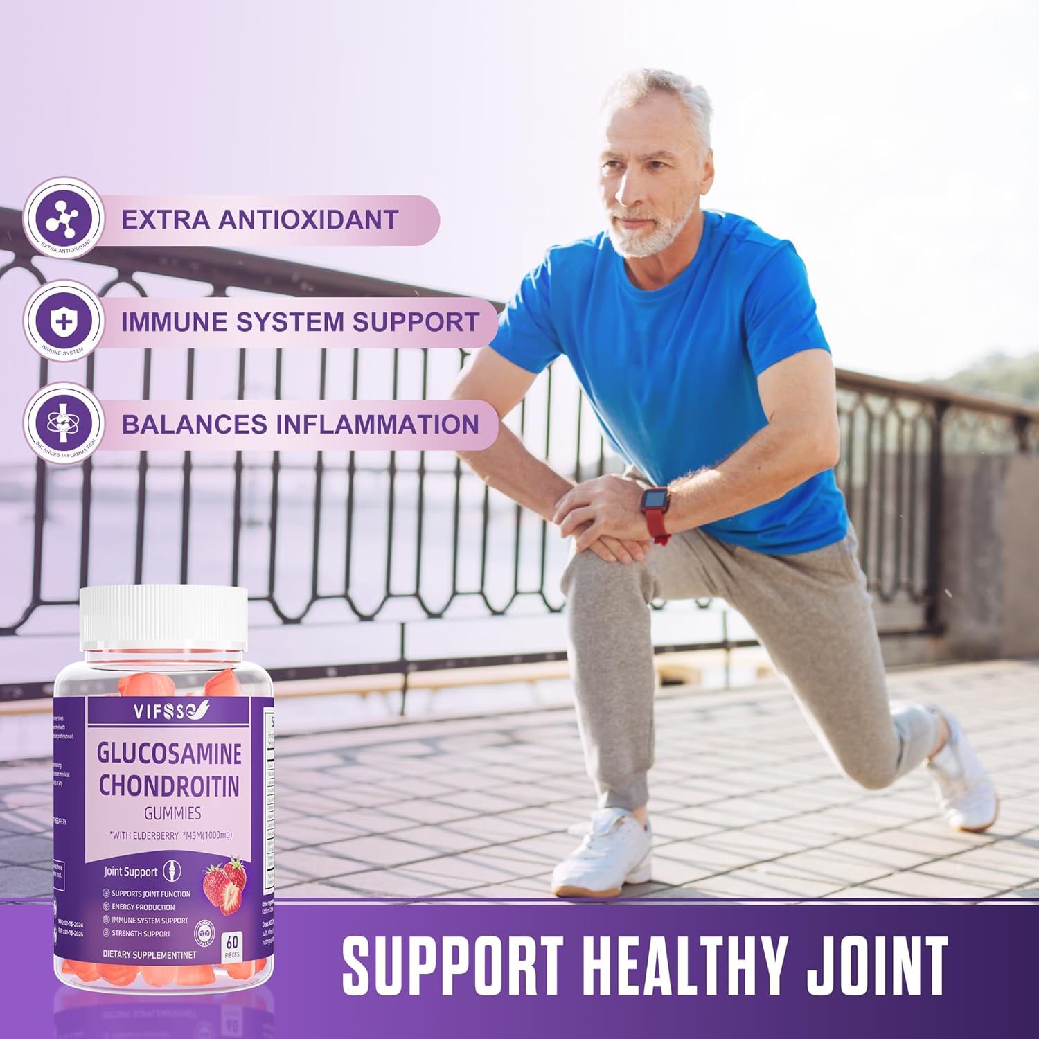 Extra Strength Glucosamine Chondroitin Gummies with MSM & Elderberry - 1500MG Joint Support Supplement for Adults - 2 Pack