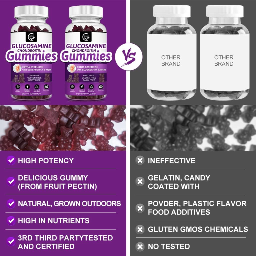 Extra Strength Glucosamine Chondroitin Gummies with MSM & Elderberry for Joint and Immune Support - 2 Pack of 60 Gummies for Adults