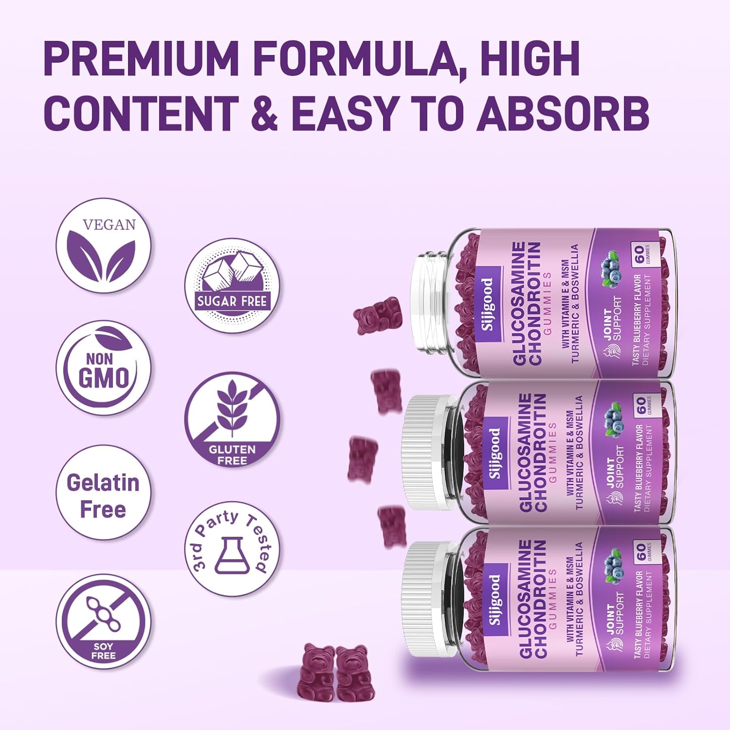 Extra Strength Glucosamine Chondroitin Gummies with MSM, Elderberry - 120 Blueberry Flavored Gummies for Joint & Immune Support