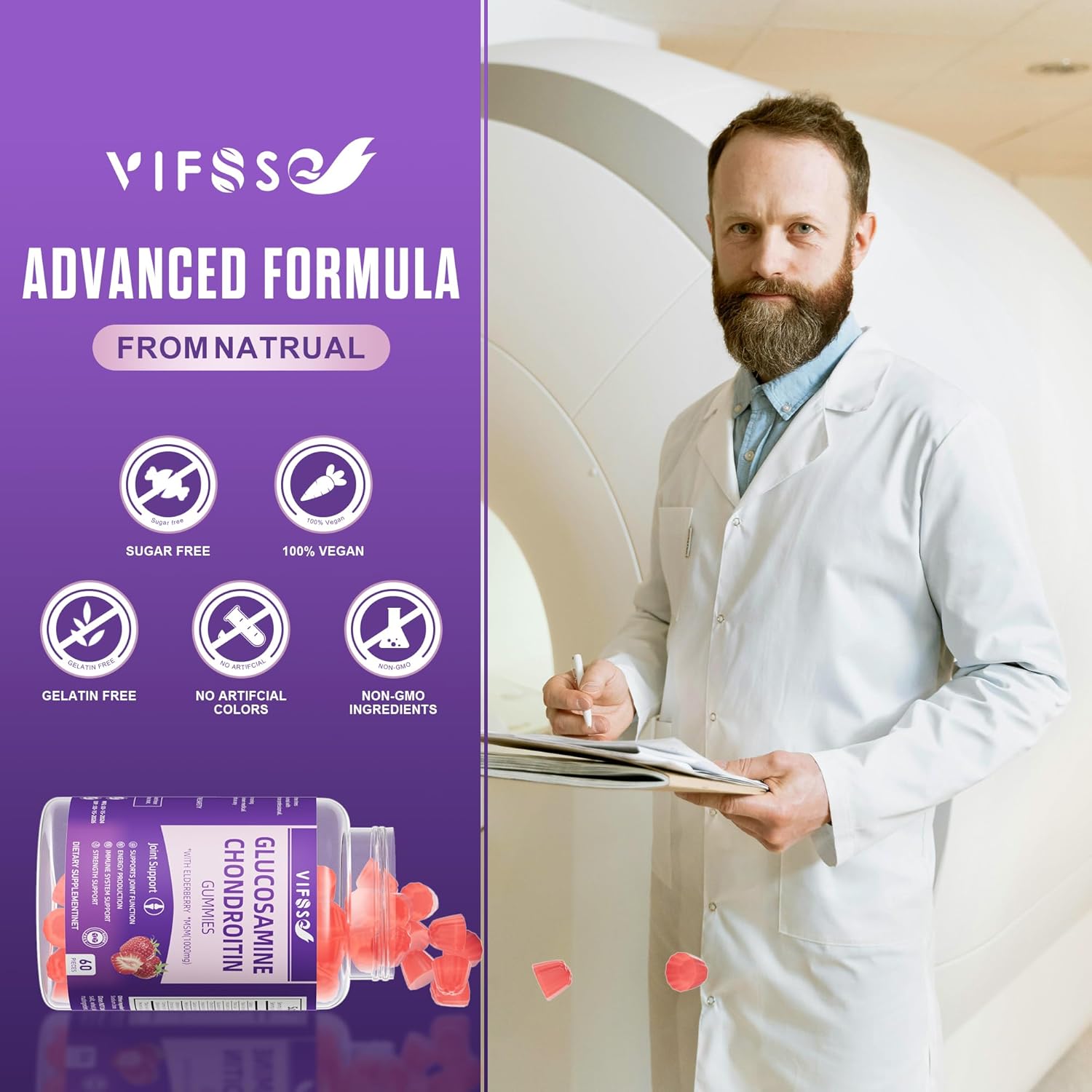 Extra Strength Glucosamine Chondroitin Gummies with MSM & Elderberry - 1500MG Joint Support Supplement for Adults - 2 Pack