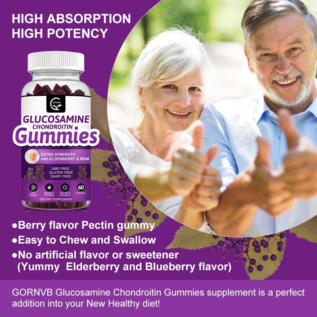 Extra Strength Glucosamine Chondroitin Gummies with MSM & Elderberry for Joint and Immune Support - 2 Pack of 60 Gummies for Adults