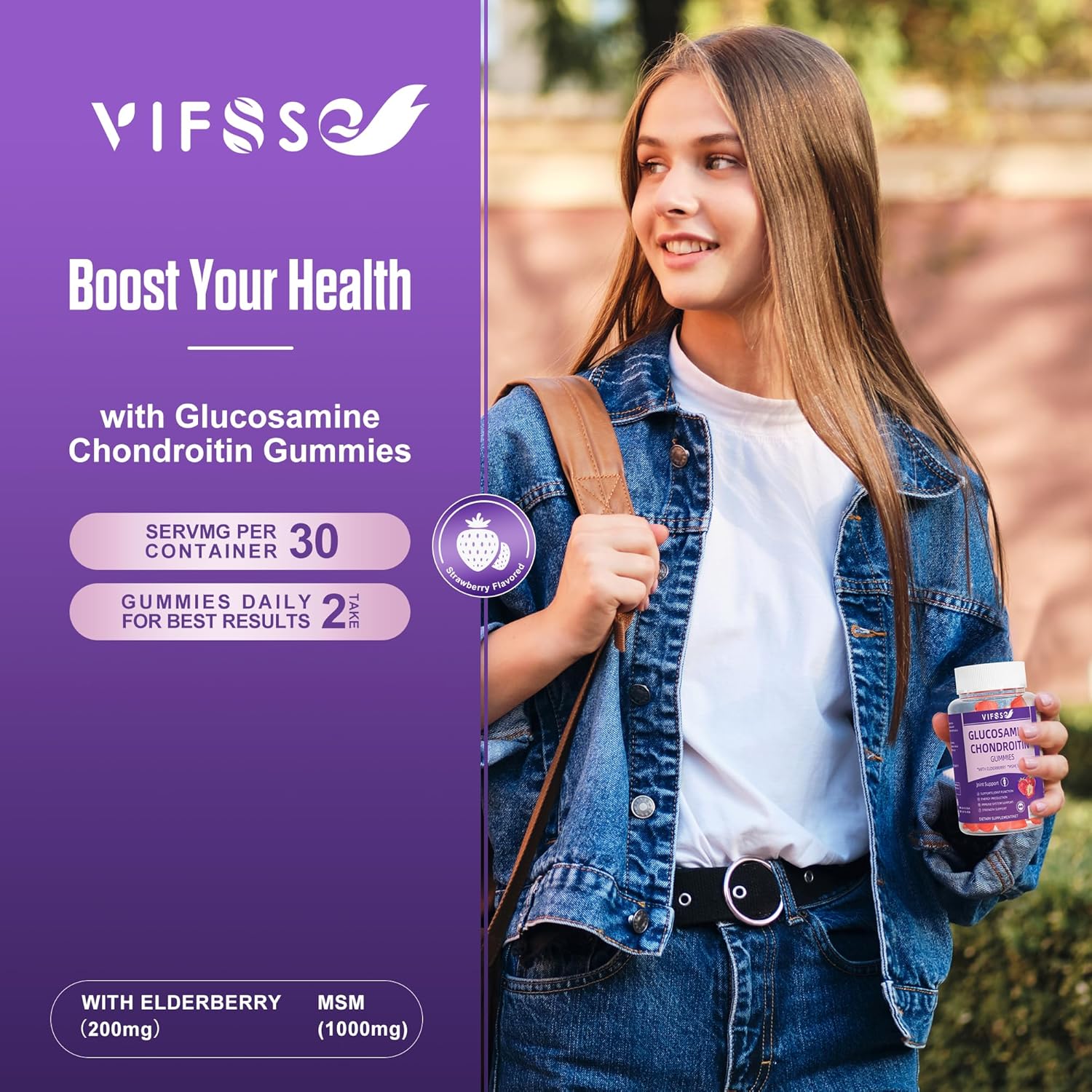 Extra Strength Glucosamine Chondroitin Gummies with MSM & Elderberry - 1500MG Joint Support Supplement for Adults - 2 Pack