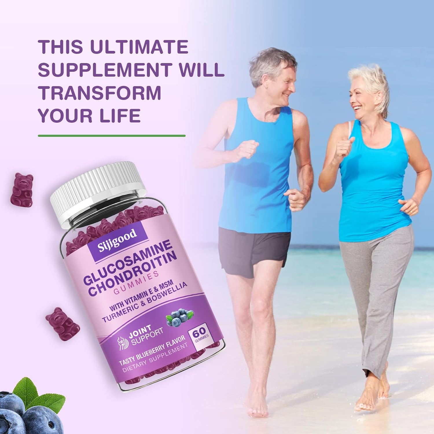 Extra Strength Glucosamine Chondroitin Gummies with MSM, Elderberry - 120 Blueberry Flavored Gummies for Joint & Immune Support