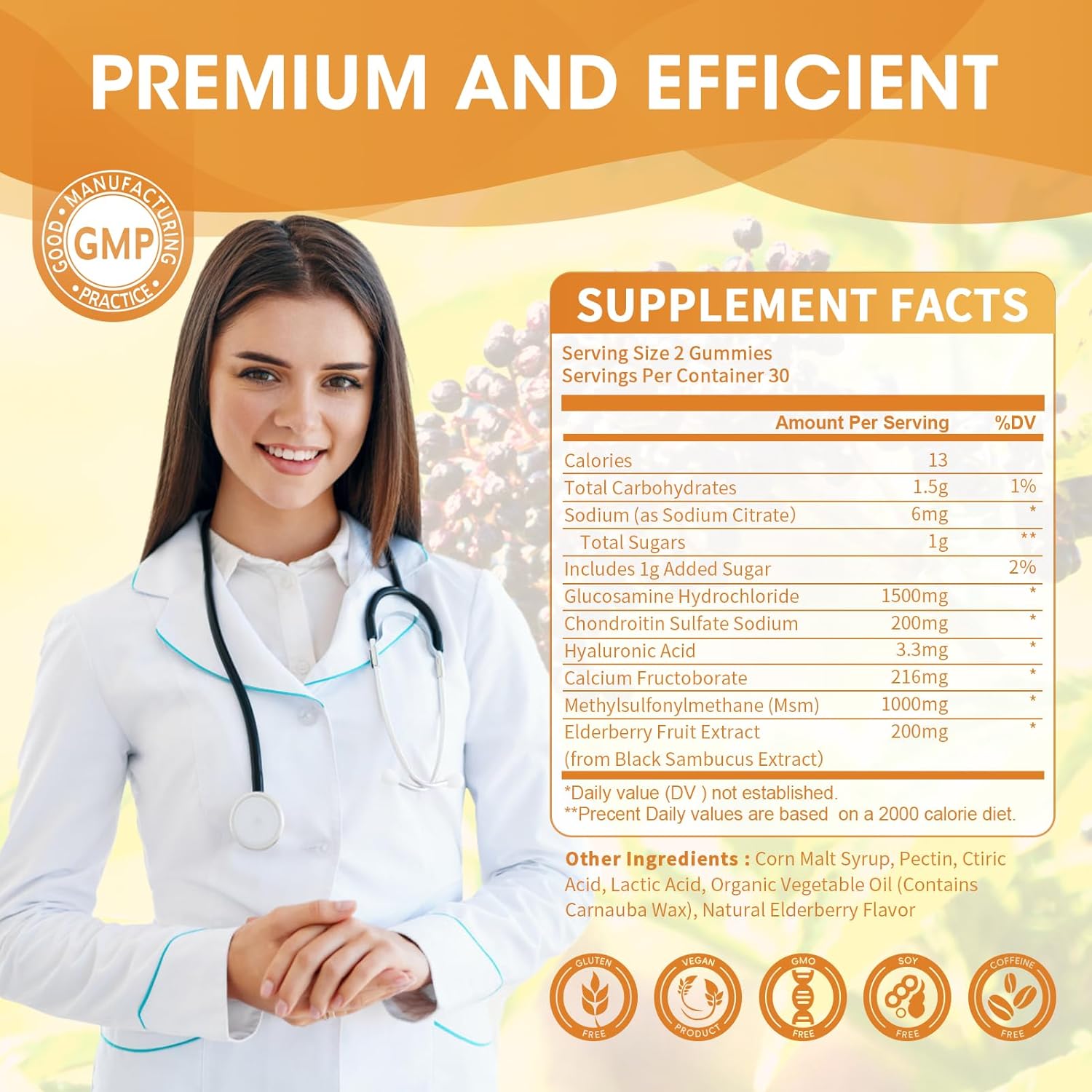 Extra Strength Glucosamine Chondroitin MSM Gummies with Elderberry Complex for Joint Health - Vegan Antioxidant Immune Support Supplement for Adults