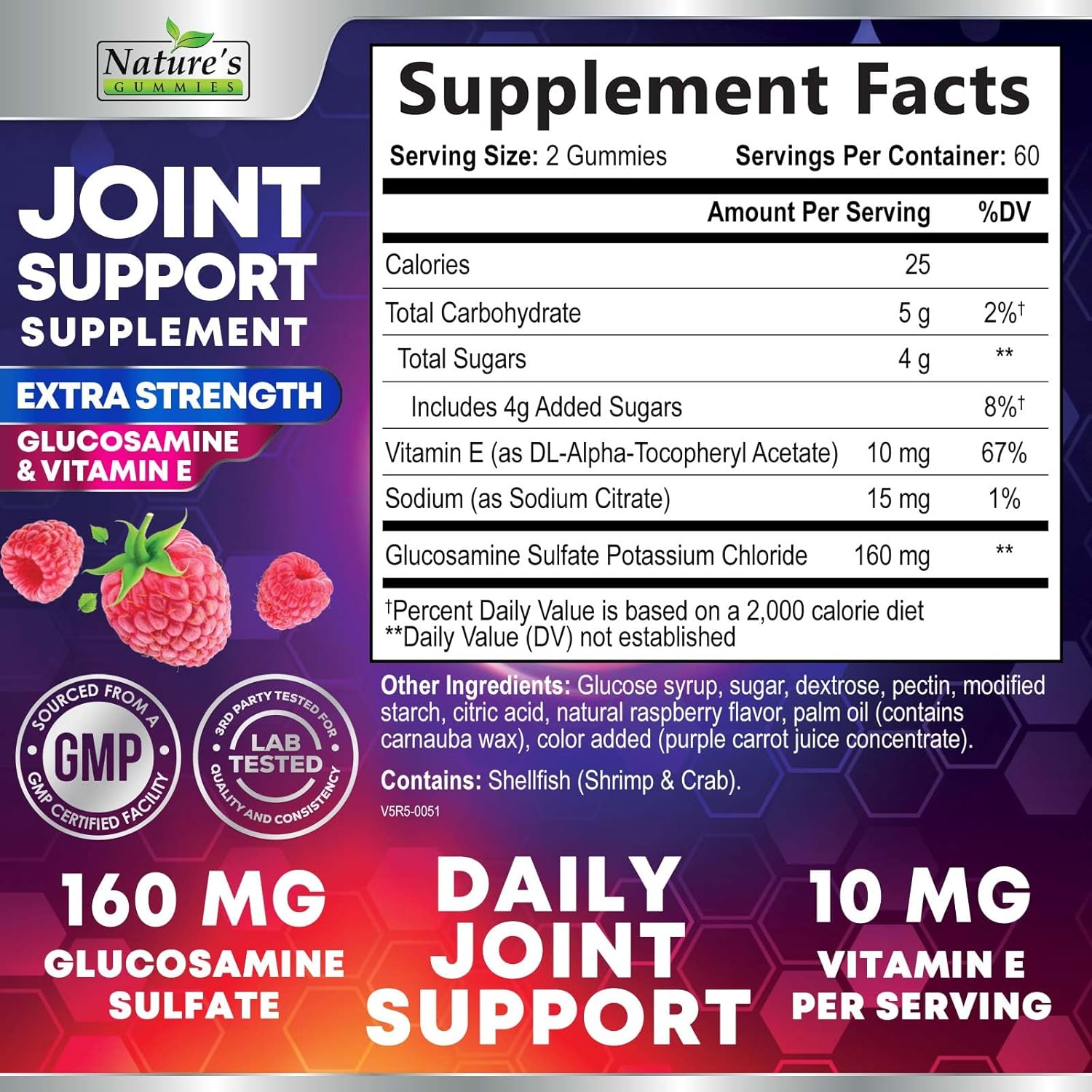 Extra Strength Glucosamine Gummies for Joint Health & Flexibility - Natural Joint Support Supplement with Vitamin E - 120 Gummies for Women & Men