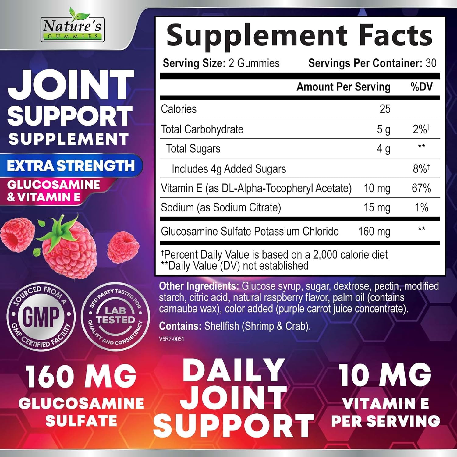Extra Strength Glucosamine Joint Support Gummies with Vitamin E - Supports Joint Health & Flexibility for Women & Men - 60 Gummies