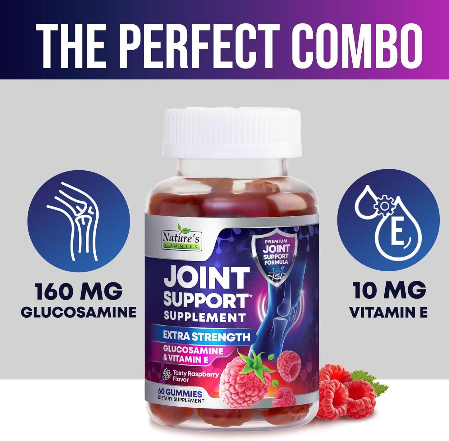 Extra Strength Glucosamine Joint Support Gummies with Vitamin E - Supports Joint Health & Flexibility for Women & Men - 60 Gummies