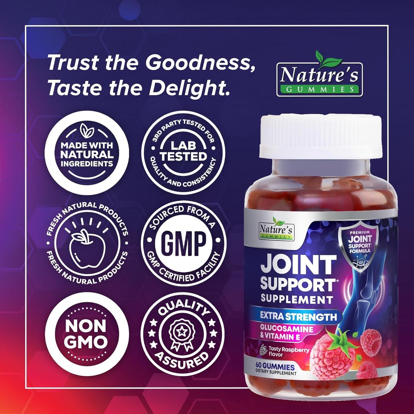 Extra Strength Glucosamine Joint Support Gummies with Vitamin E - Supports Joint Health & Flexibility for Women & Men - 60 Gummies