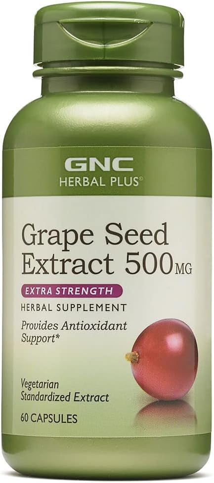 Extra Strength GNC Herbal Plus Grape Seed Extract 500mg - 60 Capsules for Antioxidant Support