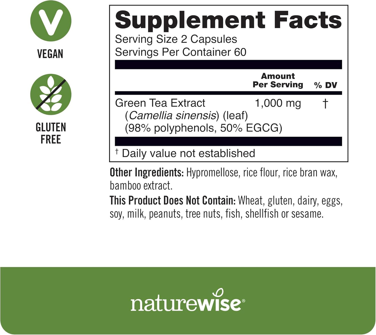 Extra Strength Green Tea Extract Capsules 1000mg - Rich in Antioxidants for Heart Health - Vegan & Gluten Free - 120 Count