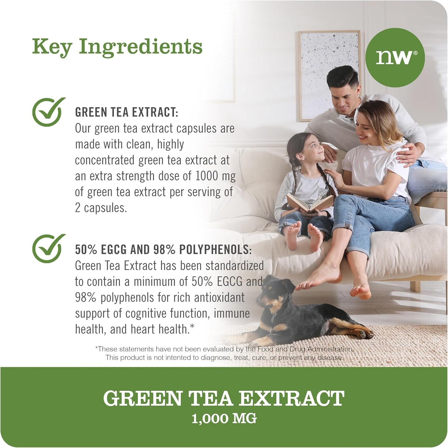 Extra Strength Green Tea Extract Capsules 1000mg - Rich in Antioxidants for Heart Health - Vegan & Gluten Free - 120 Count