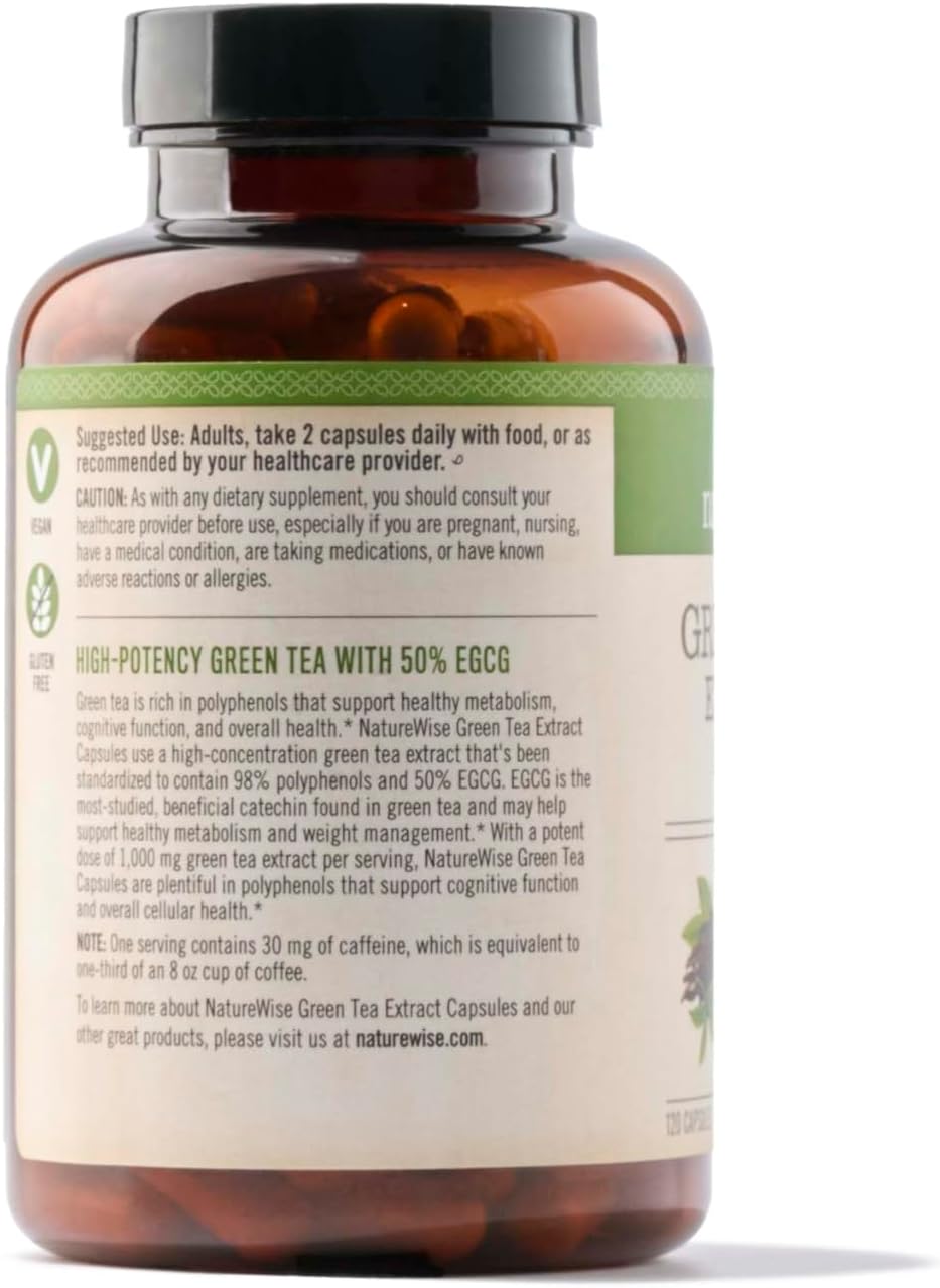 Extra Strength Green Tea Extract Capsules 1000mg - Rich in Antioxidants for Heart Health - Vegan & Gluten Free - 120 Count
