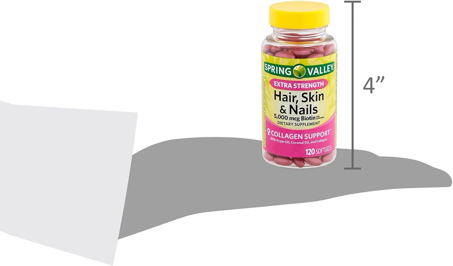 Extra Strength Hair, Skin, and Nails Softgels with Biotin & Collagen Support for Women - 120 Count