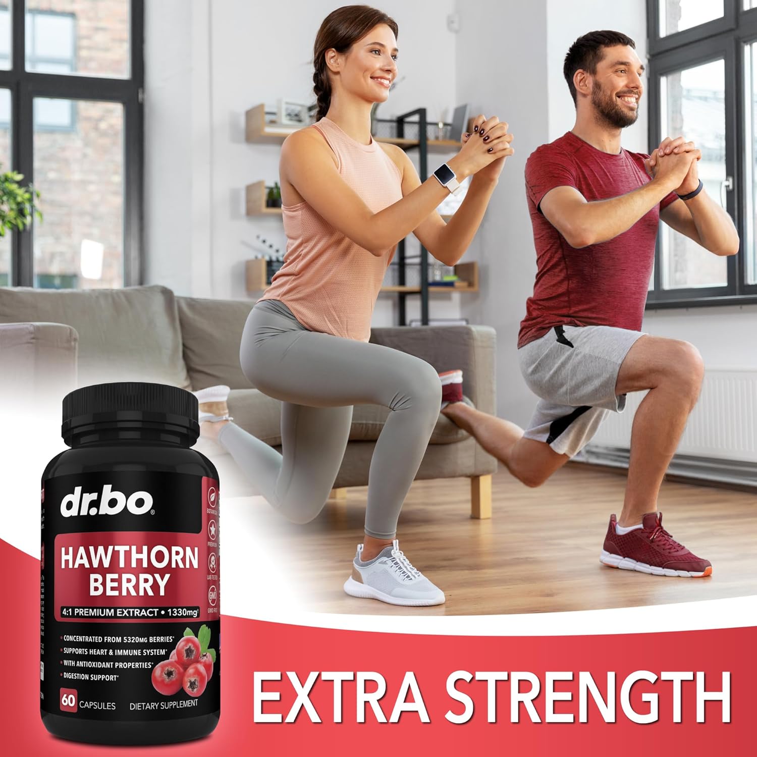 Extra Strength Hawthorn Berry Capsules - 1330mg Natural Extract for Heart Health - Digestion Supplement with Fresh Berries - Non-GMO - 60 Pills