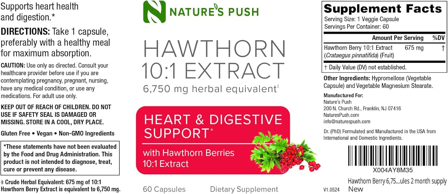 Extra Strength Hawthorn Berry Capsules for Digestion, Heart Health, and Glycemic Support - 10:1 Extract - Non-GMO, Gluten Free, Vegan - Made in USA - 2 Month Supply