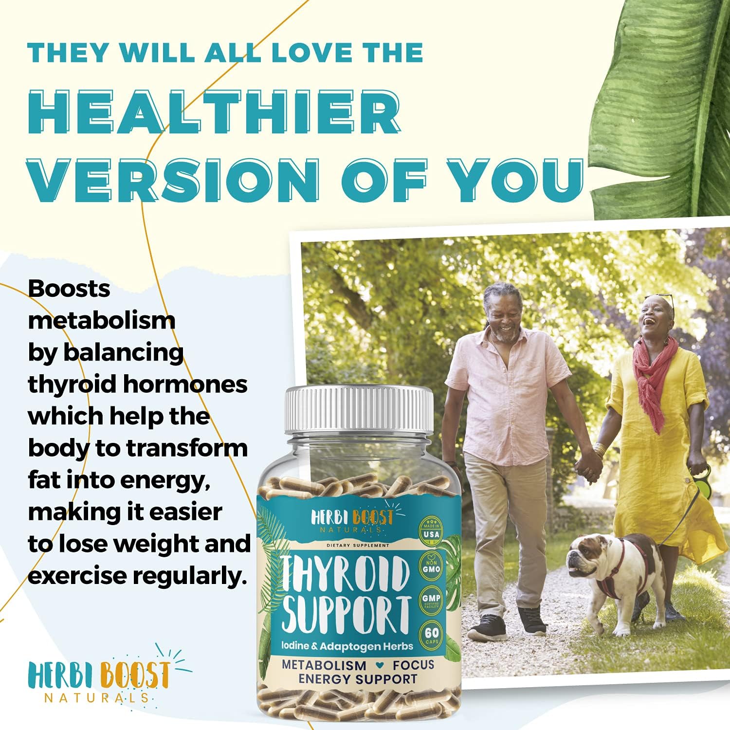 Extra Strength HERBI BOOST NATURALS Thyroid Support for Women - 1069mg Supplement with Iodine, Ashwagandha, L-Tyrosine, Zinc, Selenium - Metabolism & Focus Booster