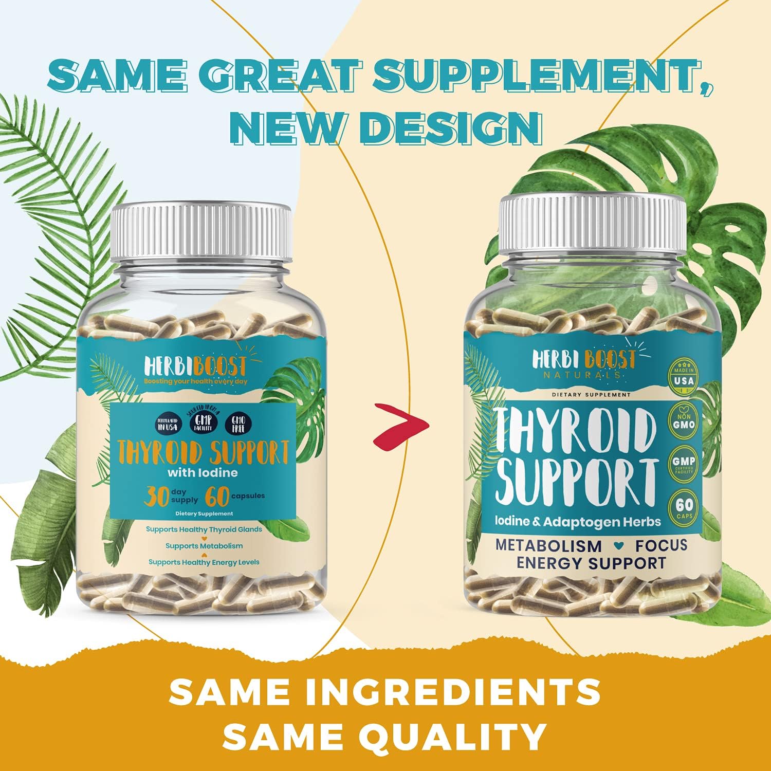 Extra Strength HERBI BOOST NATURALS Thyroid Support for Women - 1069mg Supplement with Iodine, Ashwagandha, L-Tyrosine, Zinc, Selenium - Metabolism & Focus Booster