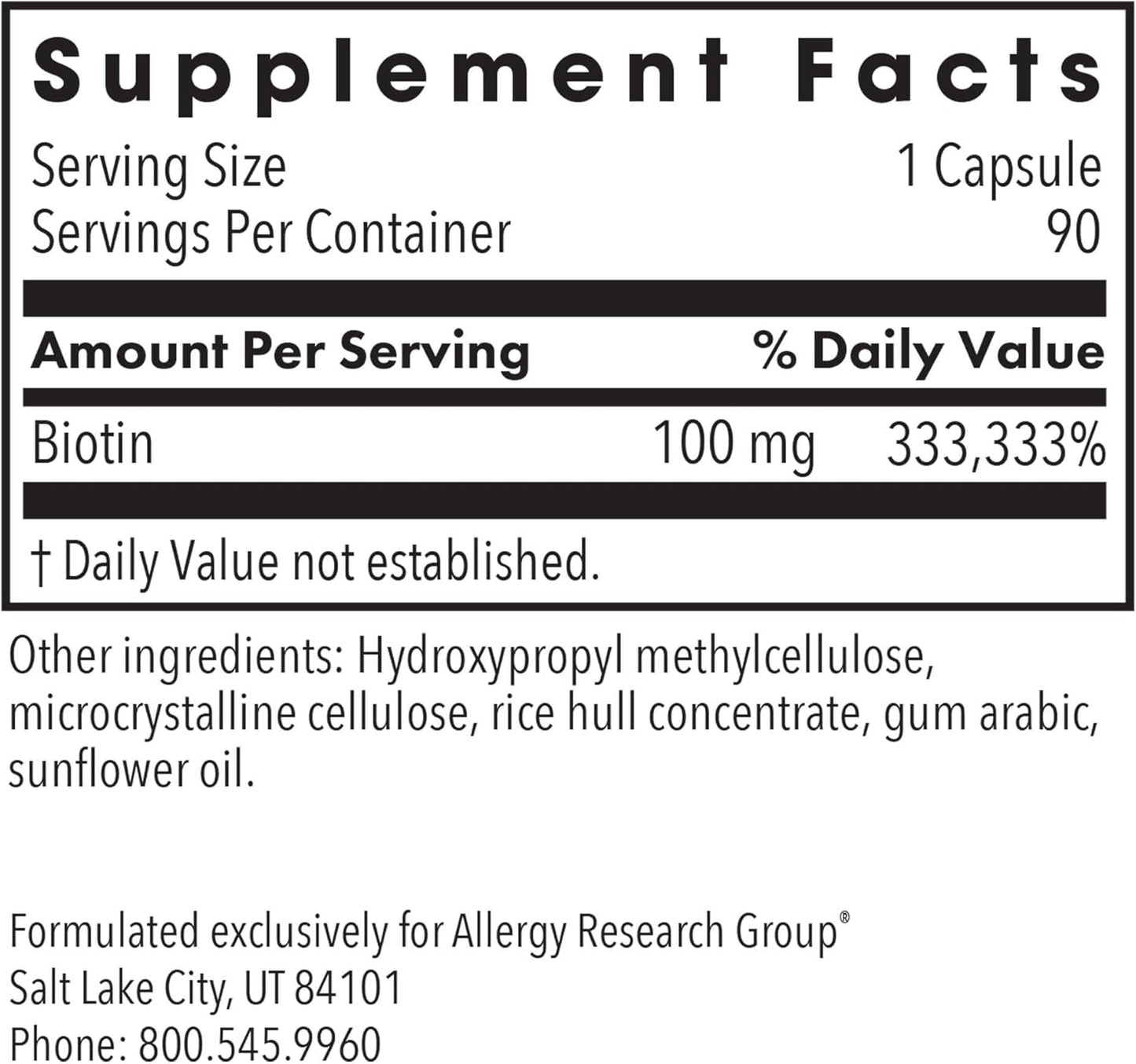 Extra Strength HiBiotin Supplement - 100,000mcg Biotin Capsules for Hair, Skin & Nails - Vegetarian, Hypoallergenic, Gluten Free - 90 Count