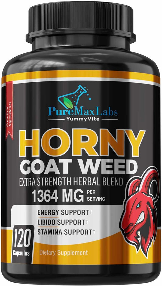 Extra Strength Horny Goat Weed Blend with Maca, Arginine, Ginseng - Libido & Energy Support, Non-GMO - 120 Capsules
