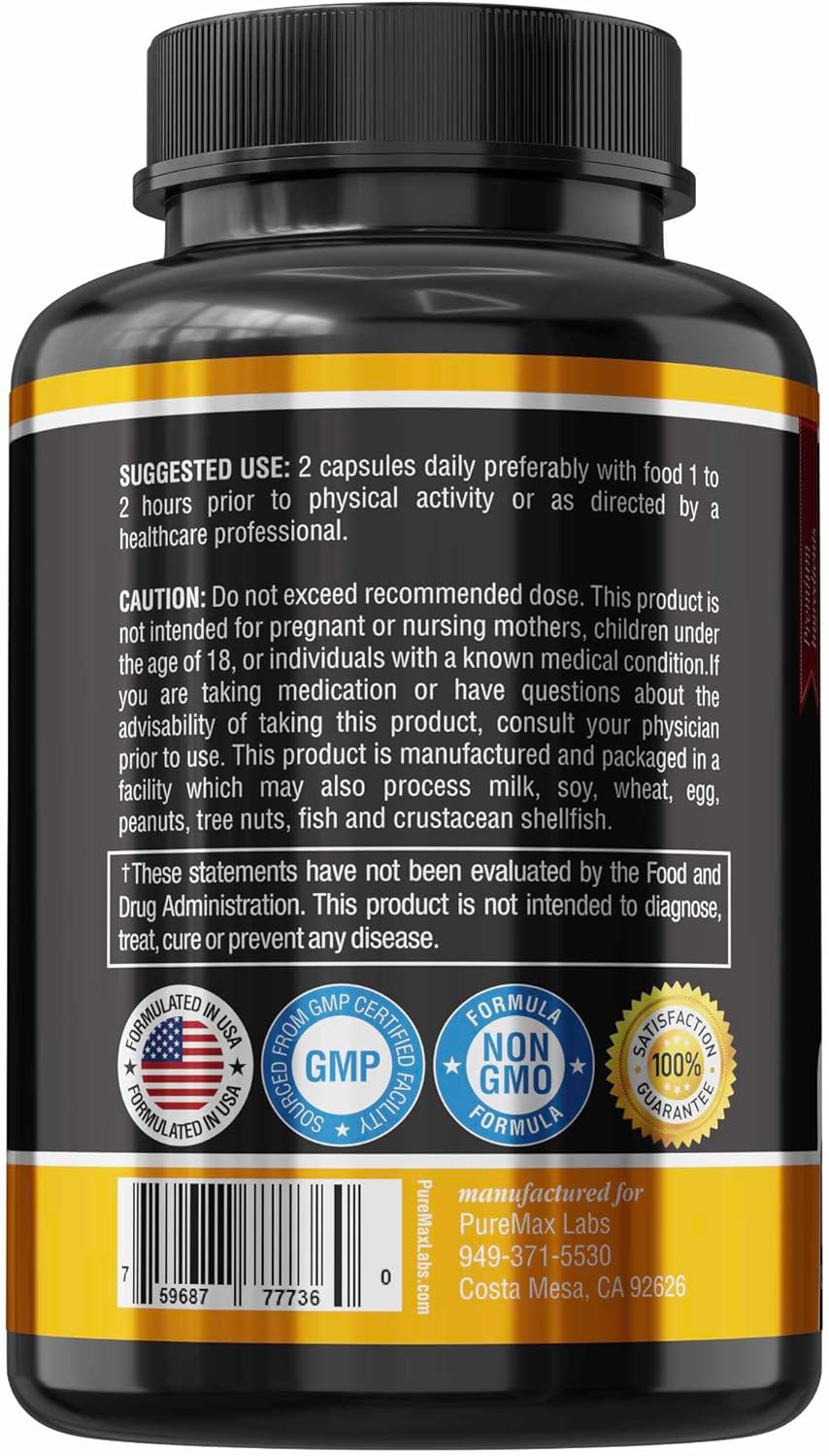 Extra Strength Horny Goat Weed Blend with Maca, Arginine, Ginseng - Libido & Energy Support, Non-GMO - 120 Capsules