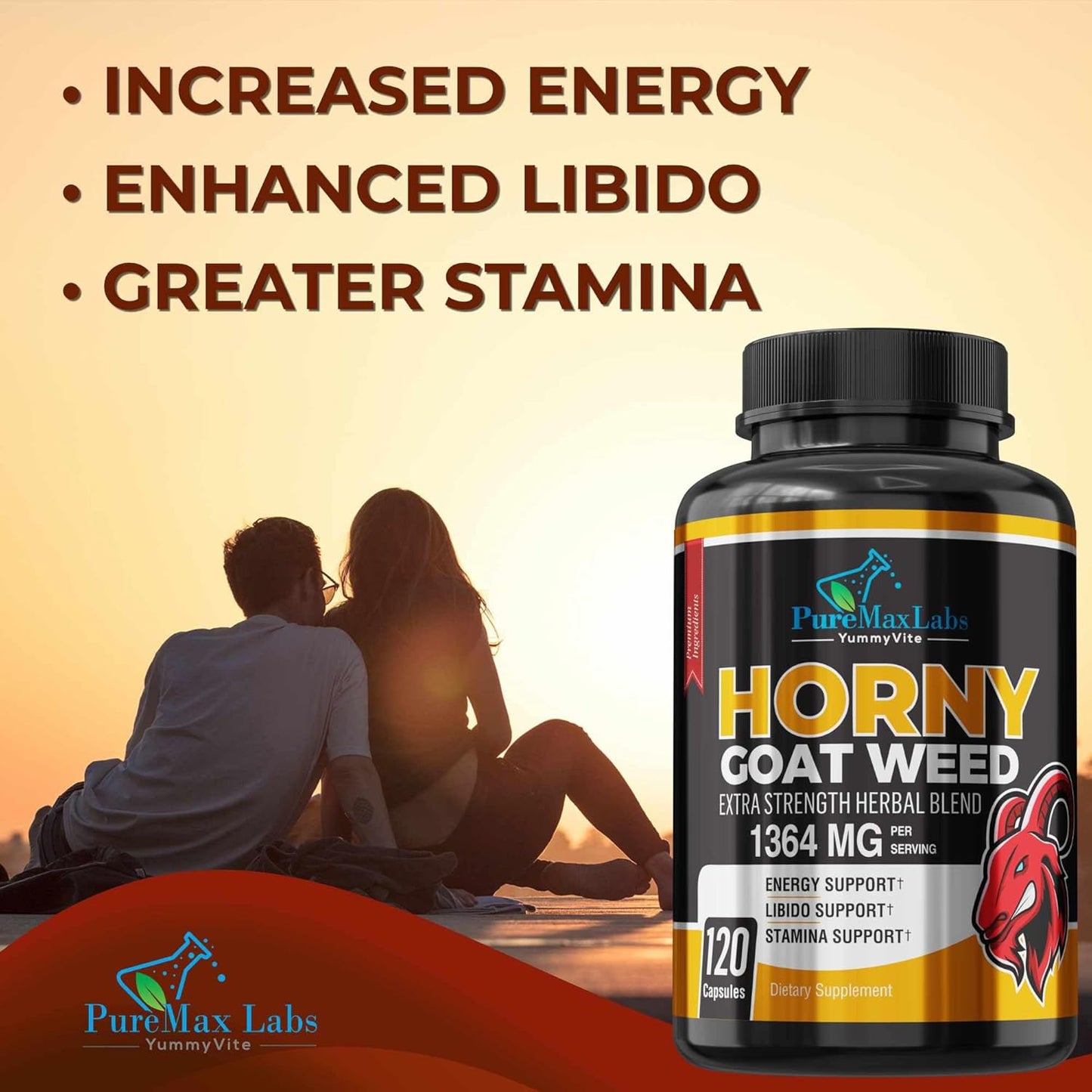 Extra Strength Horny Goat Weed Blend with Maca, Arginine, Ginseng - Libido & Energy Support, Non-GMO - 120 Capsules