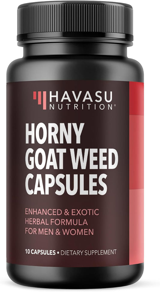 Extra Strength Horny Goat Weed Capsules with Tongkat Ali & Saw Palmetto - 10 Count Herbal Supplement for Performance & Energy Support