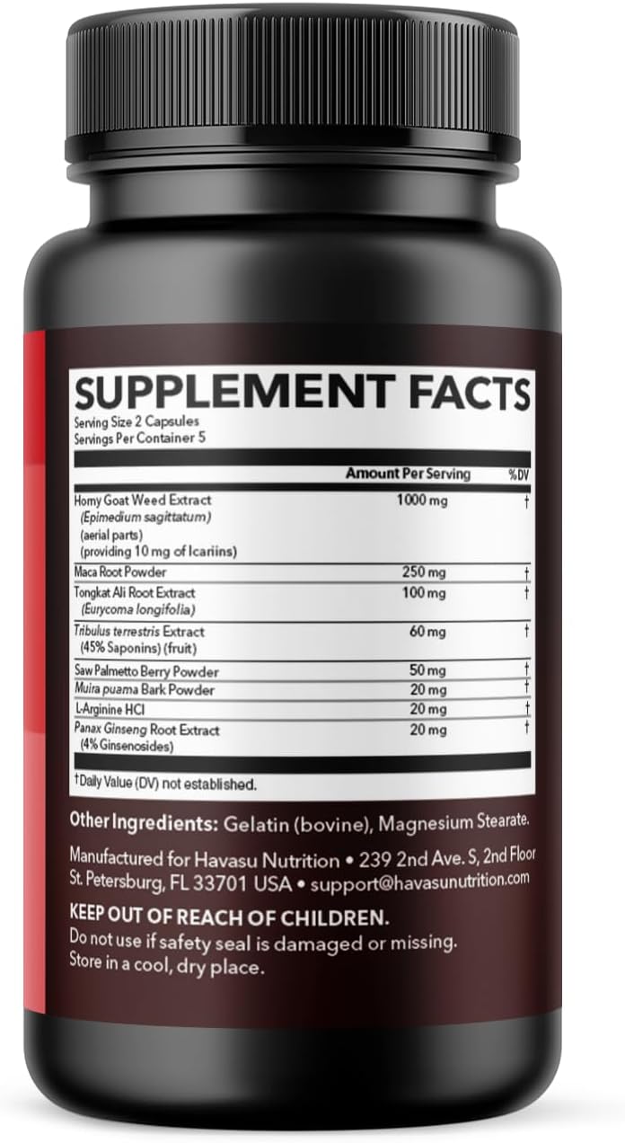 Extra Strength Horny Goat Weed Capsules with Tongkat Ali & Saw Palmetto - 10 Count Herbal Supplement for Performance & Energy Support