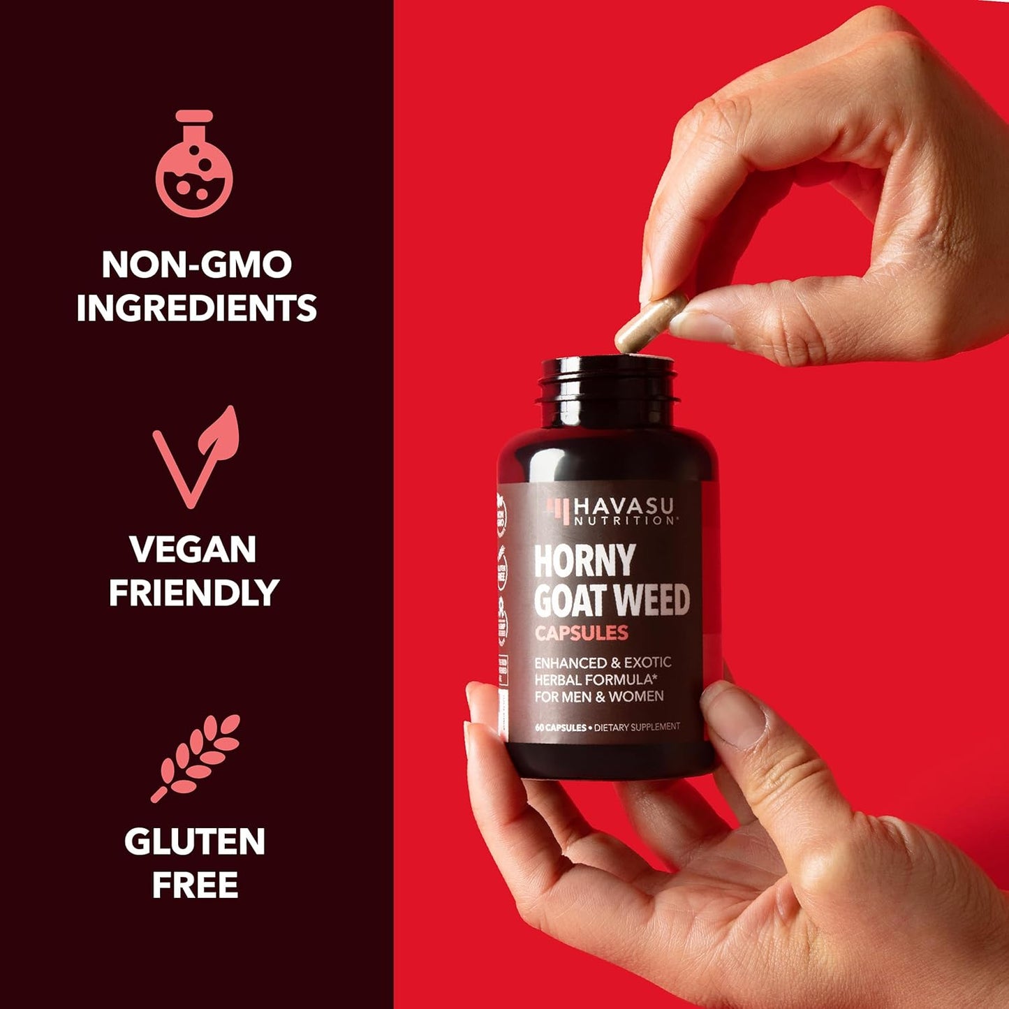 Extra Strength Horny Goat Weed Capsules with Tongkat Ali & Saw Palmetto - 10 Count Herbal Supplement for Performance & Energy Support