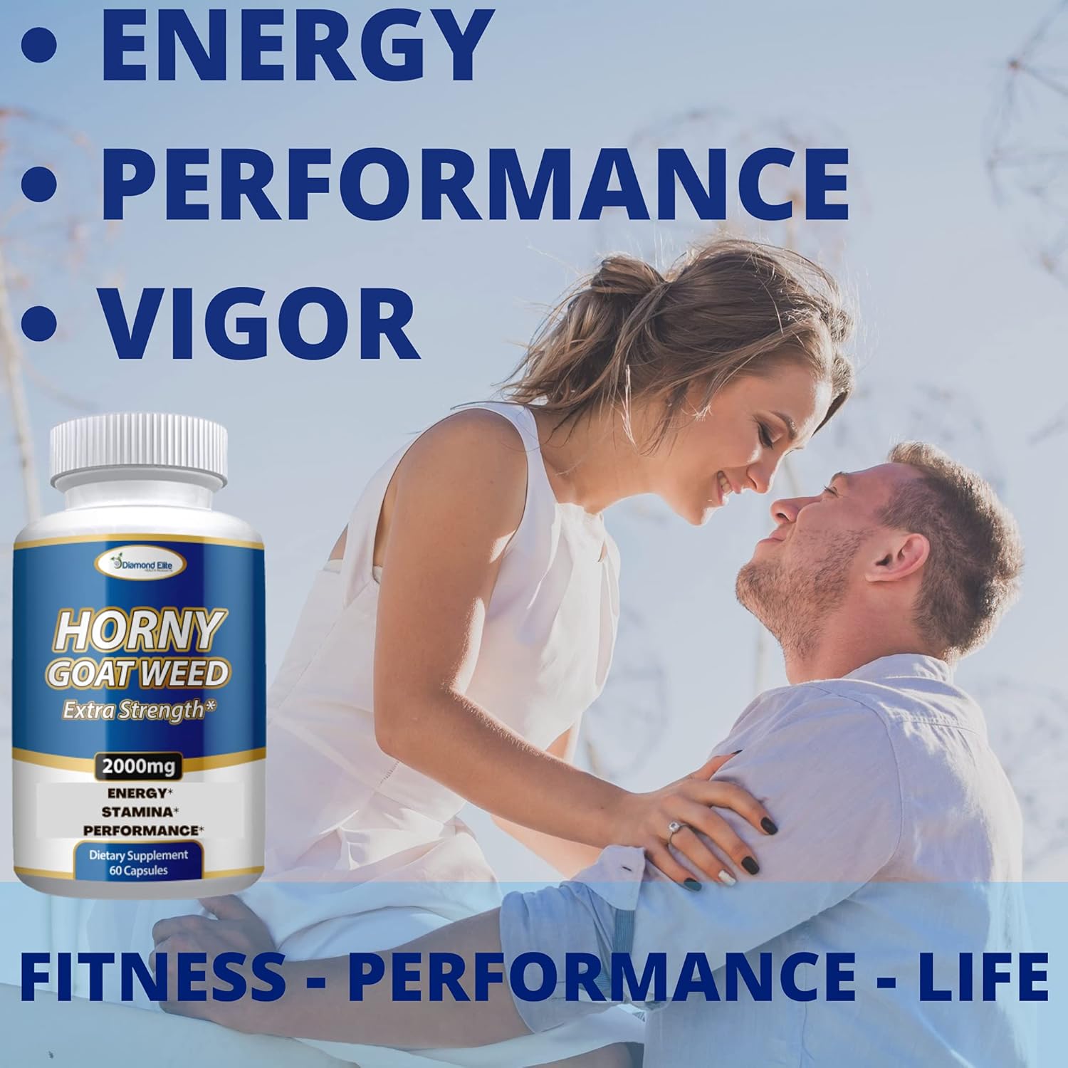 Extra Strength Horny Goat Weed Extract with Maca, L-Arginine, Tongkat Ali - Energy & Stamina Booster for Men & Women - Diamond Elite Health Products - 60 Capsules