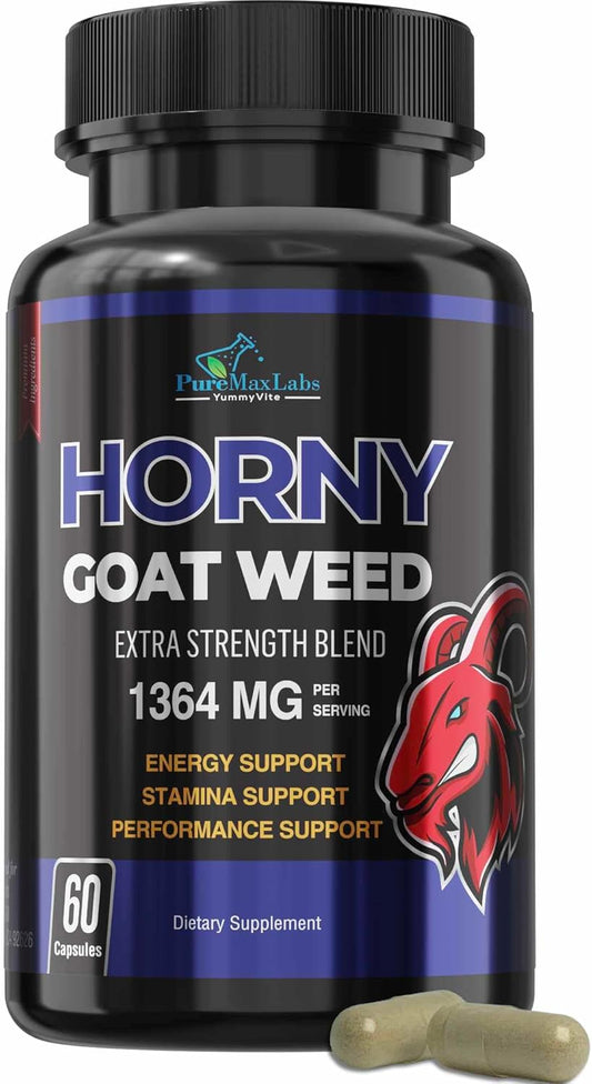 Extra Strength Horny Goat Weed with Maca, L-Arginine, and Ginseng - Boost Desire, Performance, Stamina, and Energy - Non-GMO Formula - 60 Capsules