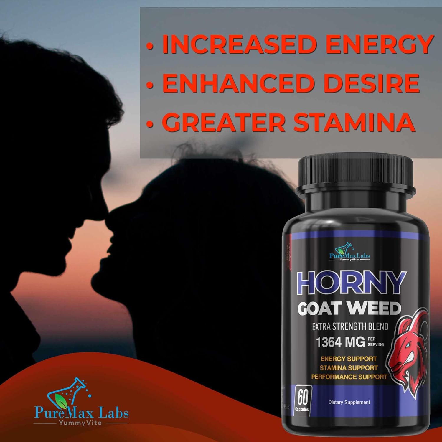 Extra Strength Horny Goat Weed with Maca, L-Arginine, and Ginseng - Boost Desire, Performance, Stamina, and Energy - Non-GMO Formula - 60 Capsules