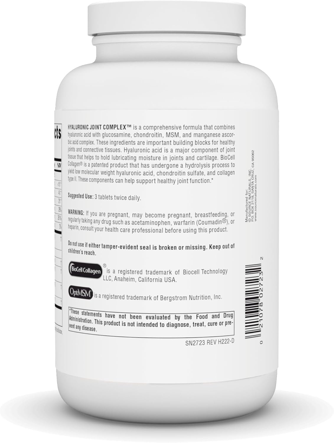 Extra Strength Hyaluronic Joint Complex with Glucosamine, Chondroitin & MSM - 240 Tablets by Source Naturals