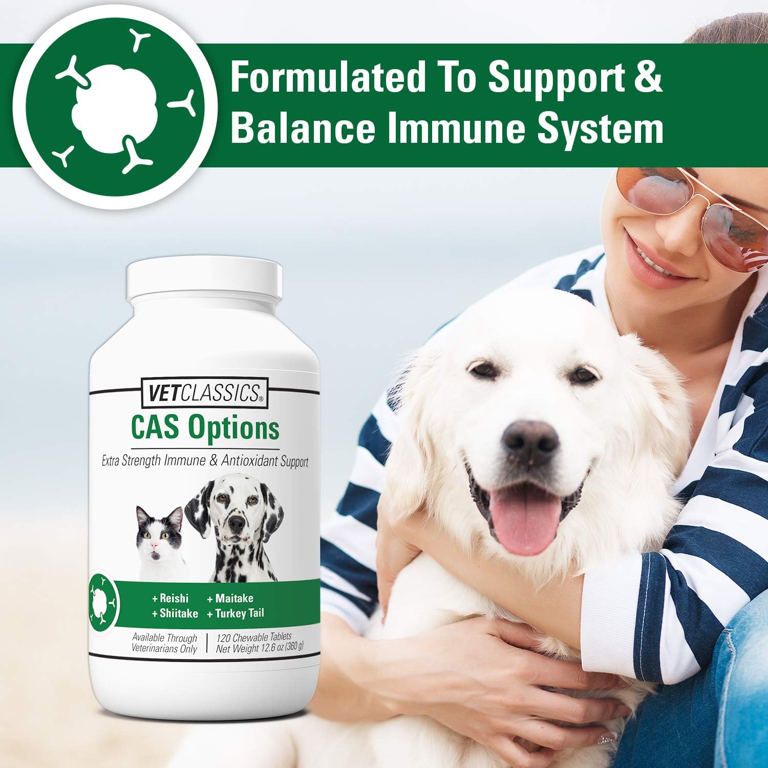 Extra Strength Immune Support Supplement for Dogs and Cats - 120 Chewable Tablets - Pet Antioxidant Care Formula