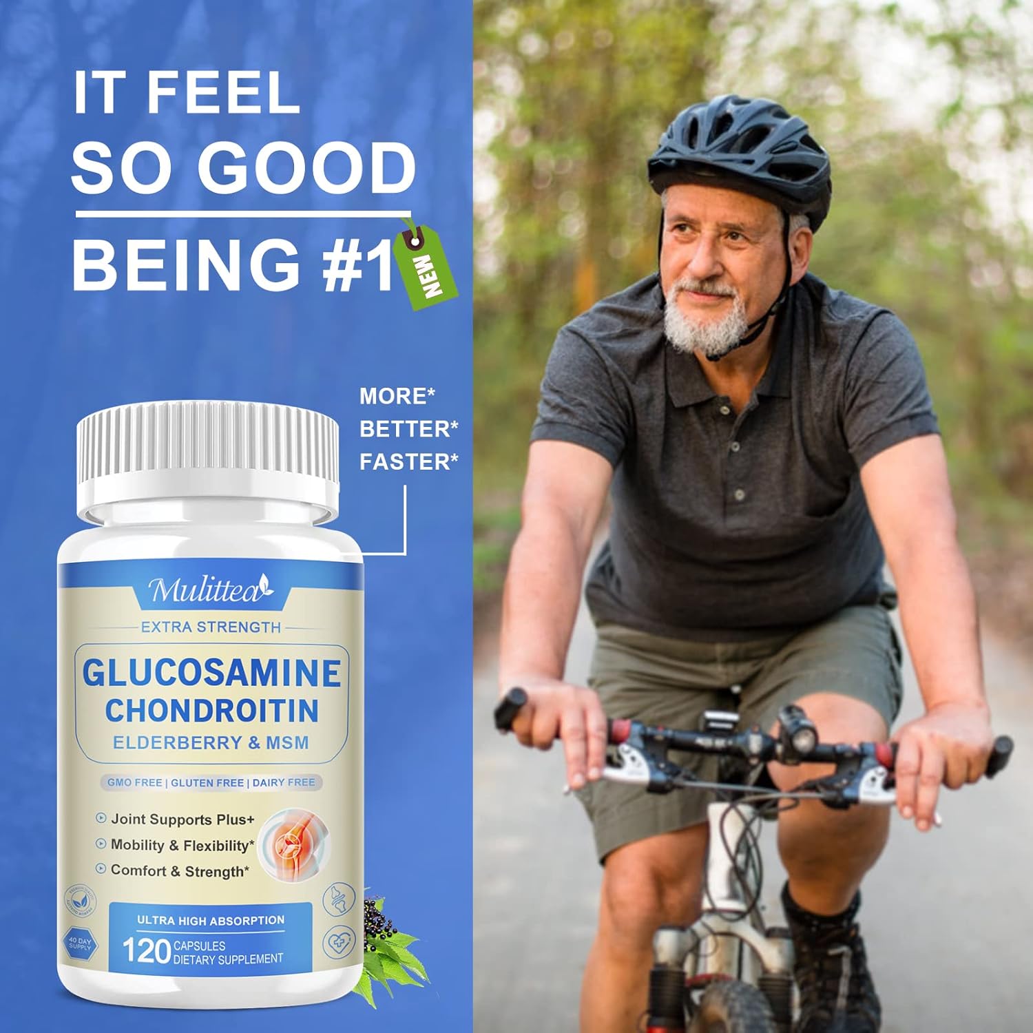 Extra Strength Joint Support Capsules with Glucosamine, Chondroitin, MSM, Elderberry, Boswellia, and Turmeric - Natural Supplement for Men & Women, Antioxidant and Immune Support, Helps with Inflammation