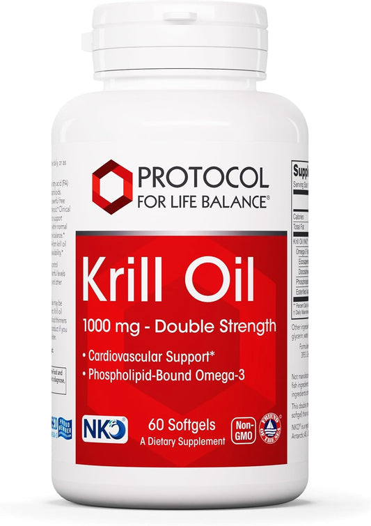 Extra Strength Krill Oil Supplement 1000mg - DHA & EPA with Astaxanthin - Supports Heart, Brain, Joints - Non-GMO & Halal - 60 Softgels by Protocol for Life Balance