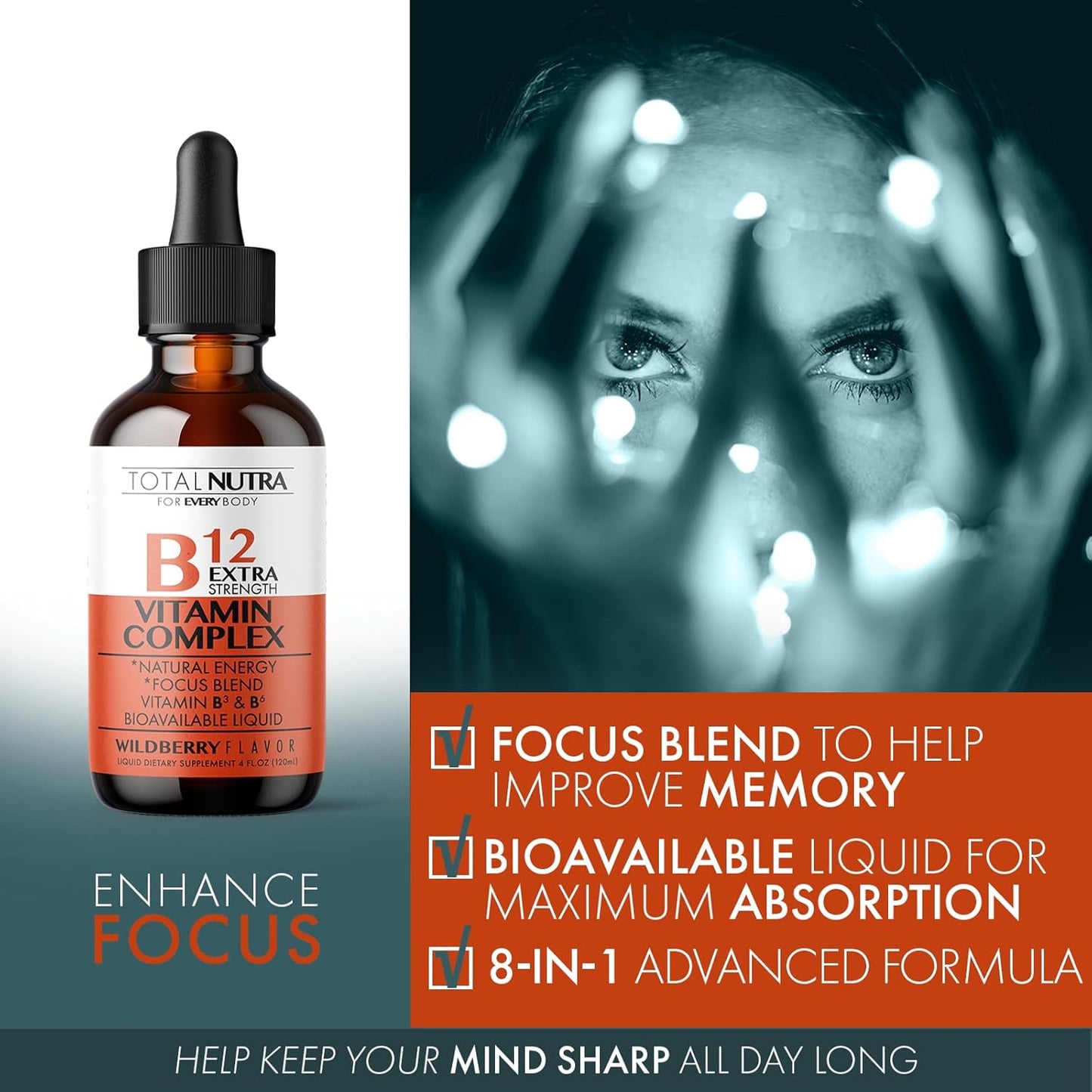 Extra Strength Liquid Vitamin B12 Drops with B6 and B3 - Vegan & Non GMO - Instant Energy Boost, Focus, Metabolism Support - Green Tea, Carnitine, Ginkgo Biloba - Alternative to B Complex Capsules