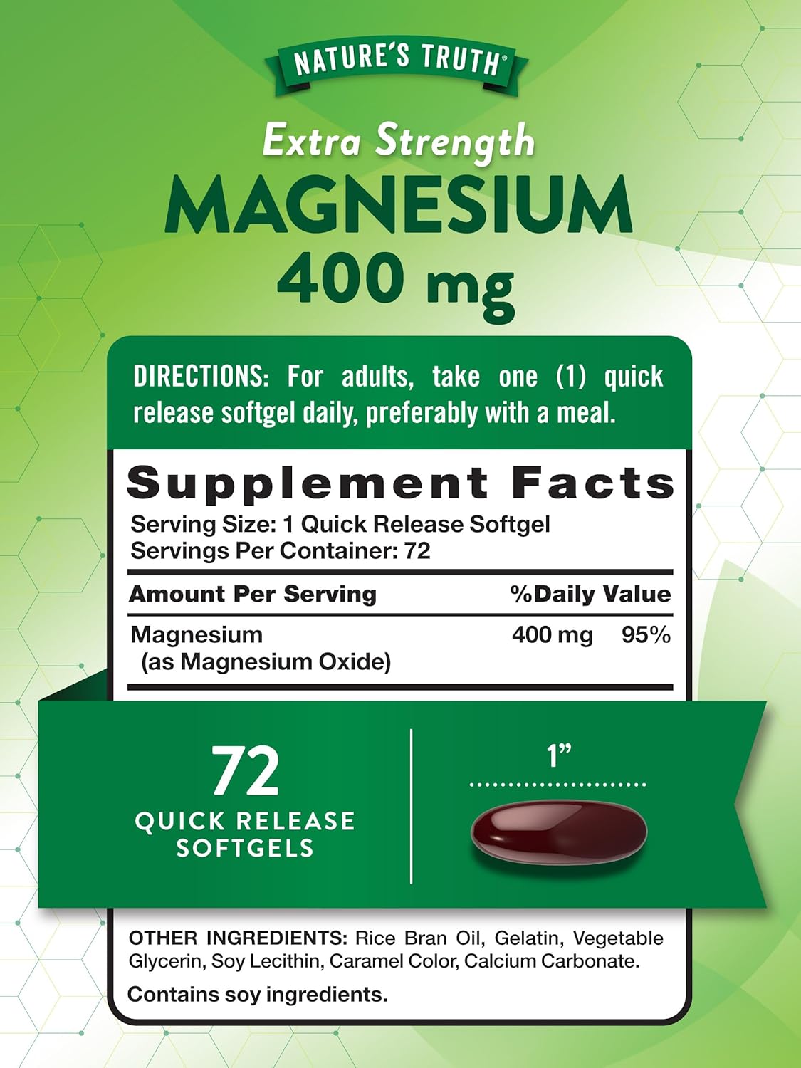 Extra Strength Magnesium Oxide Softgels - 400mg, 72 Count - Non-GMO & Gluten Free - Value Size by Nature's Truth