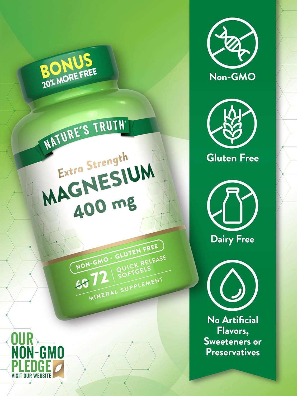 Extra Strength Magnesium Oxide Softgels - 400mg, 72 Count - Non-GMO & Gluten Free - Value Size by Nature's Truth