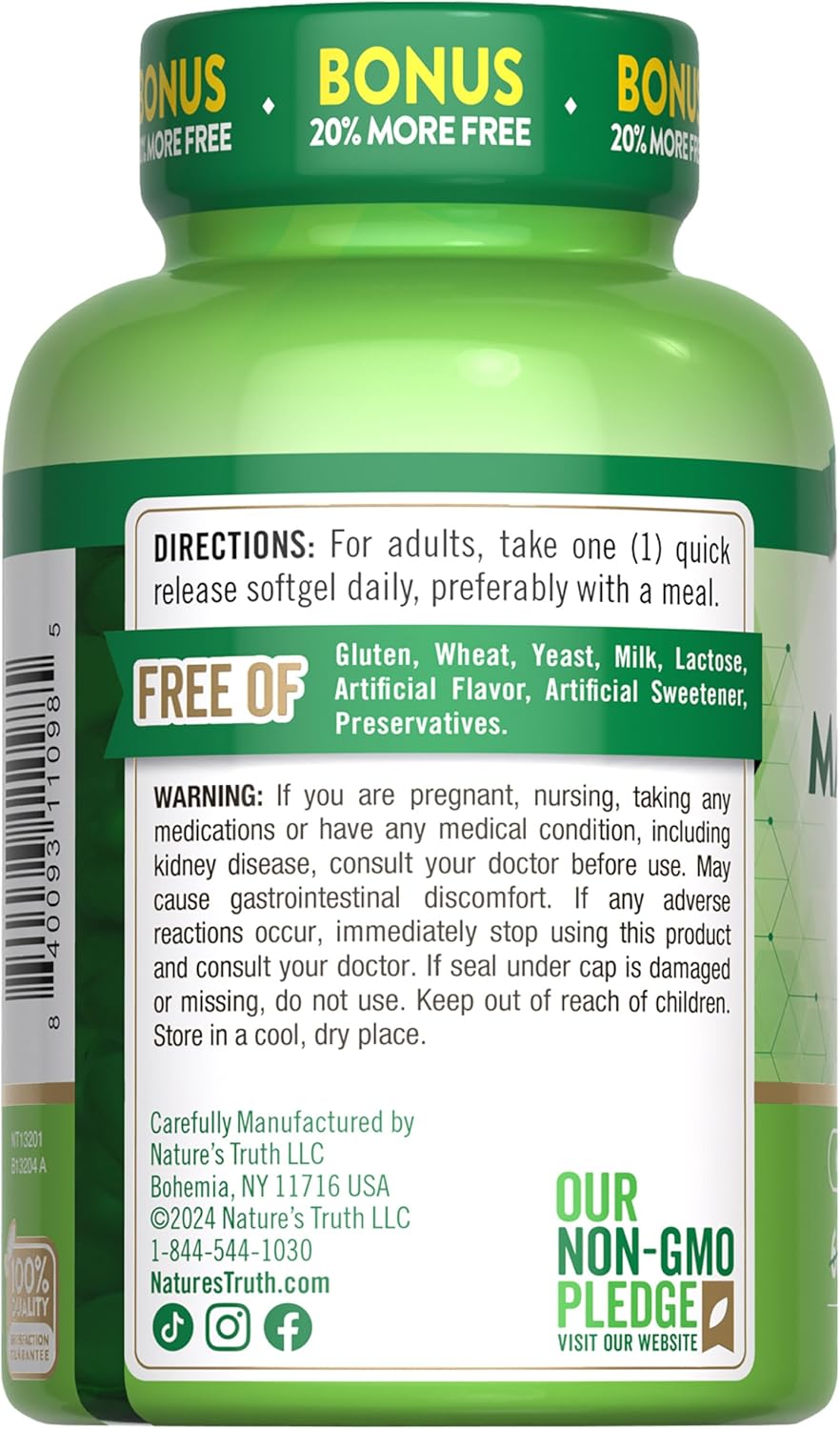 Extra Strength Magnesium Oxide Softgels - 400mg, 72 Count - Non-GMO & Gluten Free - Value Size by Nature's Truth