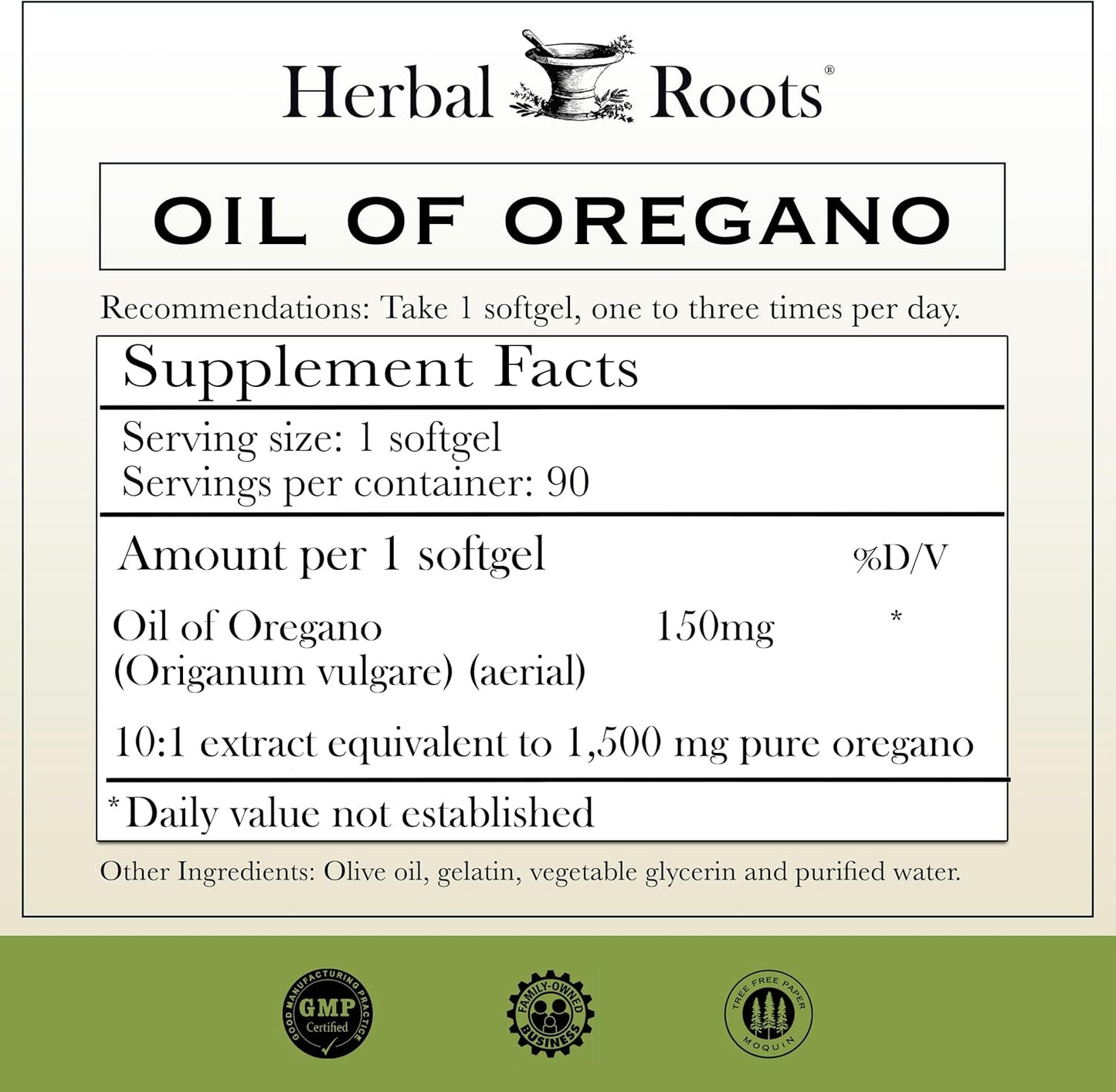Extra Strength Mediterranean Oregano Oil Softgels - 90 Capsules - Herbal Roots Oil of Oregano - 150mg