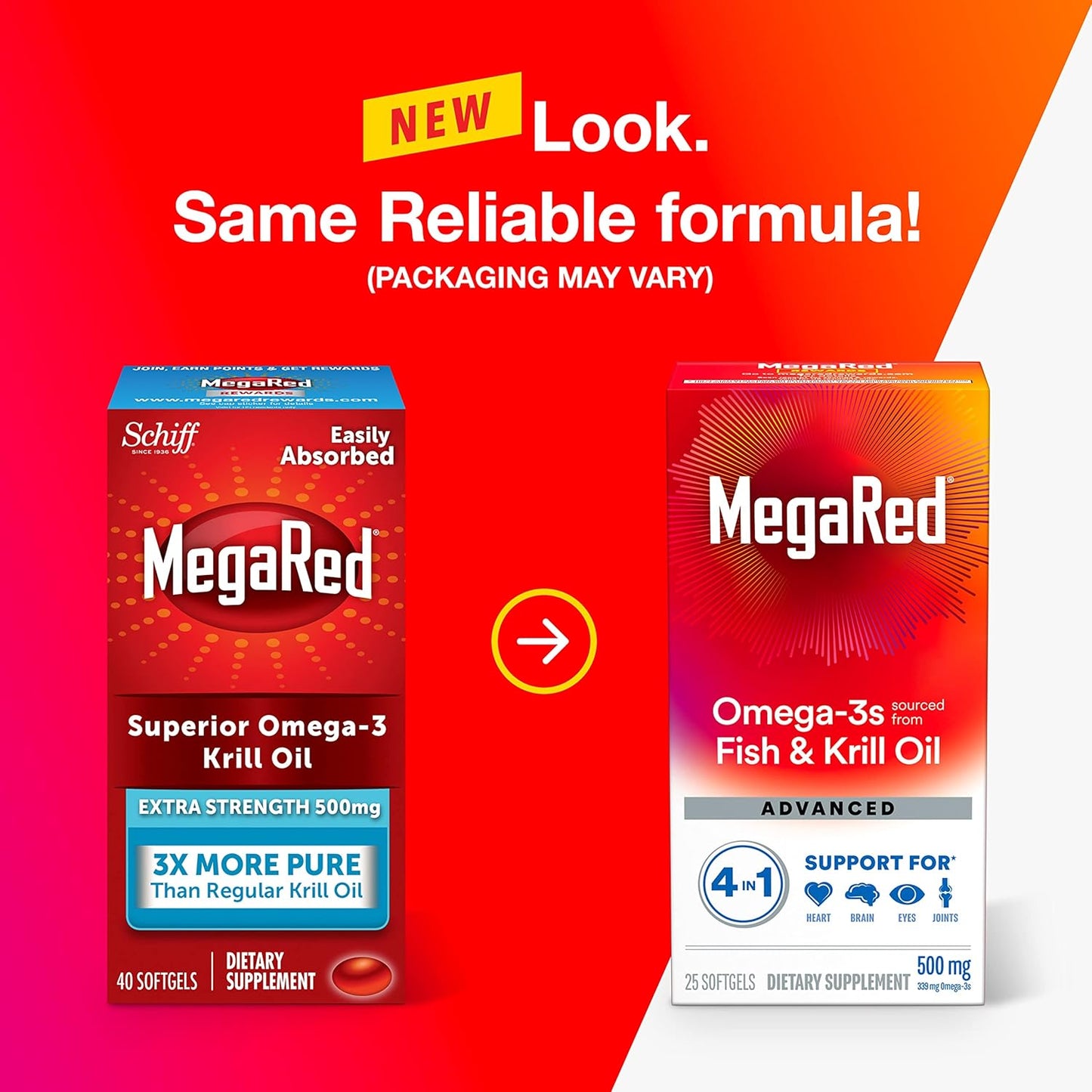 Extra Strength MegaRed Omega-3 Krill Oil Softgels (40 Count) - No Fishy Aftertaste, 500mg Omega-3