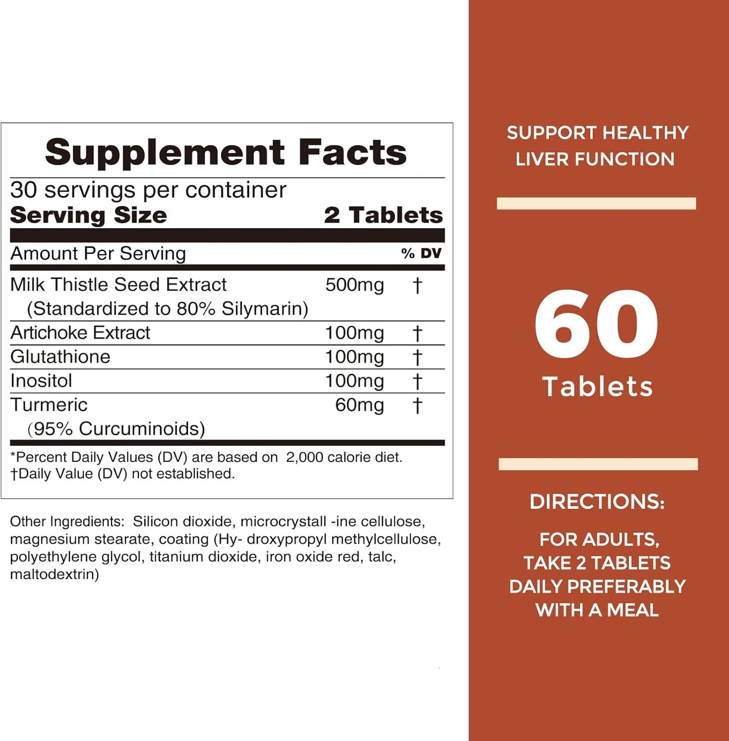 Extra Strength Milk Thistle Liver Supplement 500mg - 5-in-1 Detox & Repair Formula - 60 Tablets