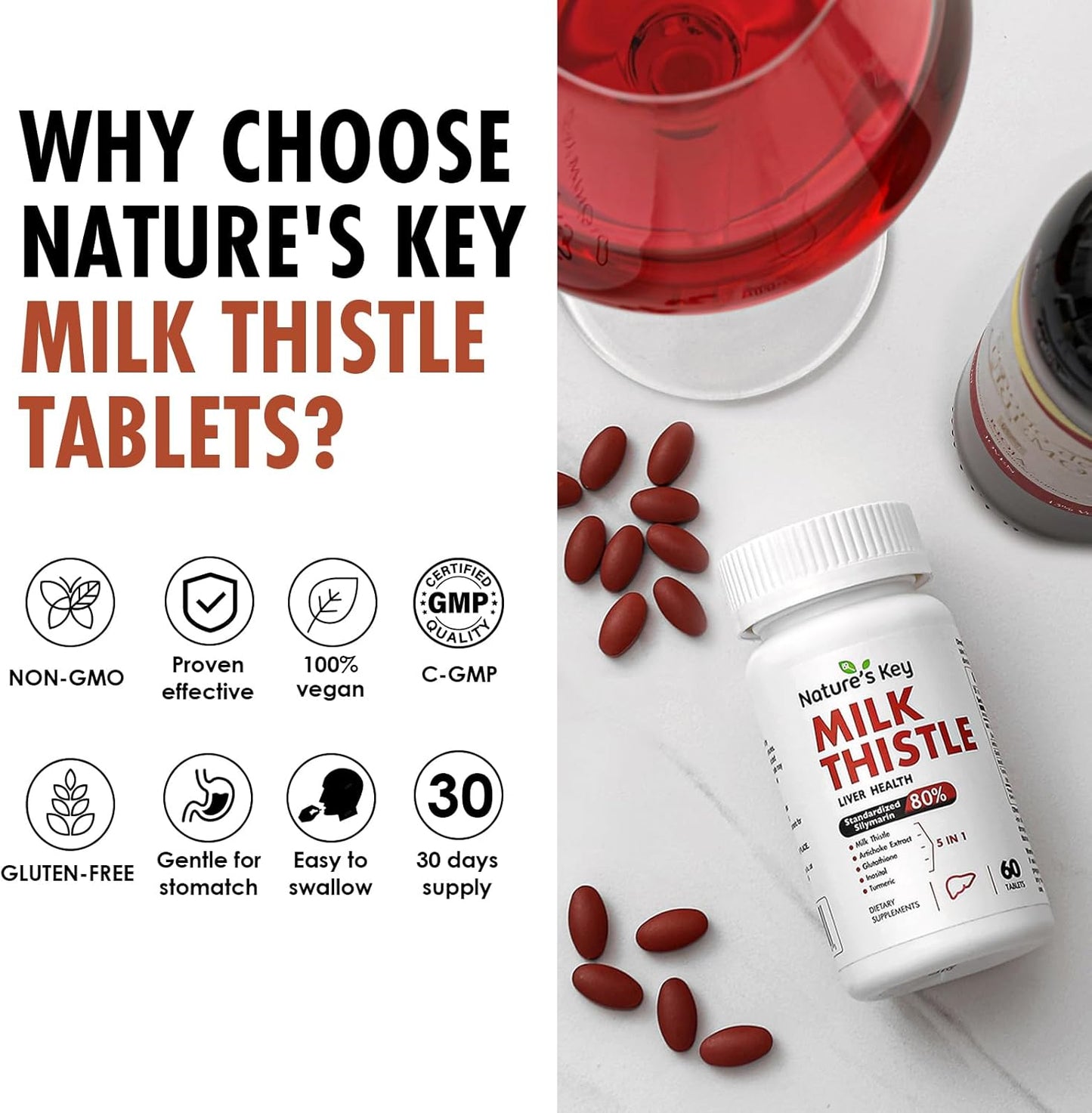 Extra Strength Milk Thistle Liver Supplement 500mg - 5-in-1 Detox & Repair Formula - 60 Tablets