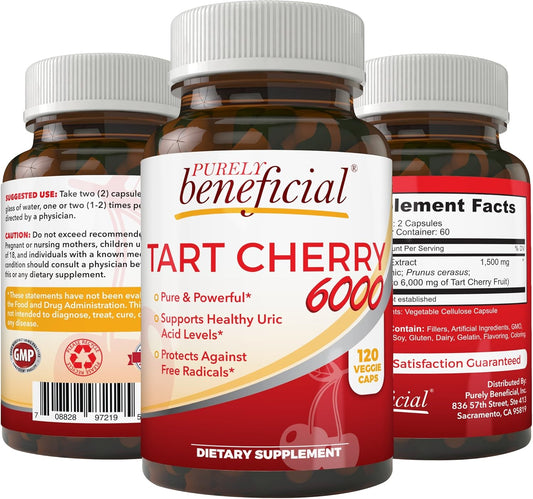 Extra Strength Montmorency Cherry Capsules - 6000 mg Pure Tart Cherry, Raw, Non-GMO, 120 Capsules (Vegetarian) for Maximum Benefits
