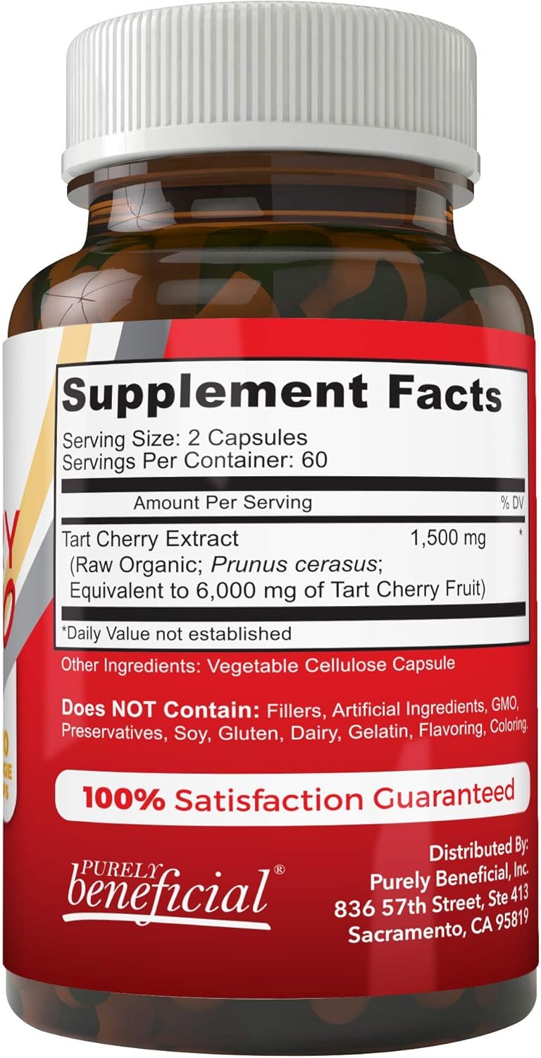 Extra Strength Montmorency Cherry Capsules - 6000 mg Pure Tart Cherry, Raw, Non-GMO, 120 Capsules (Vegetarian) for Maximum Benefits