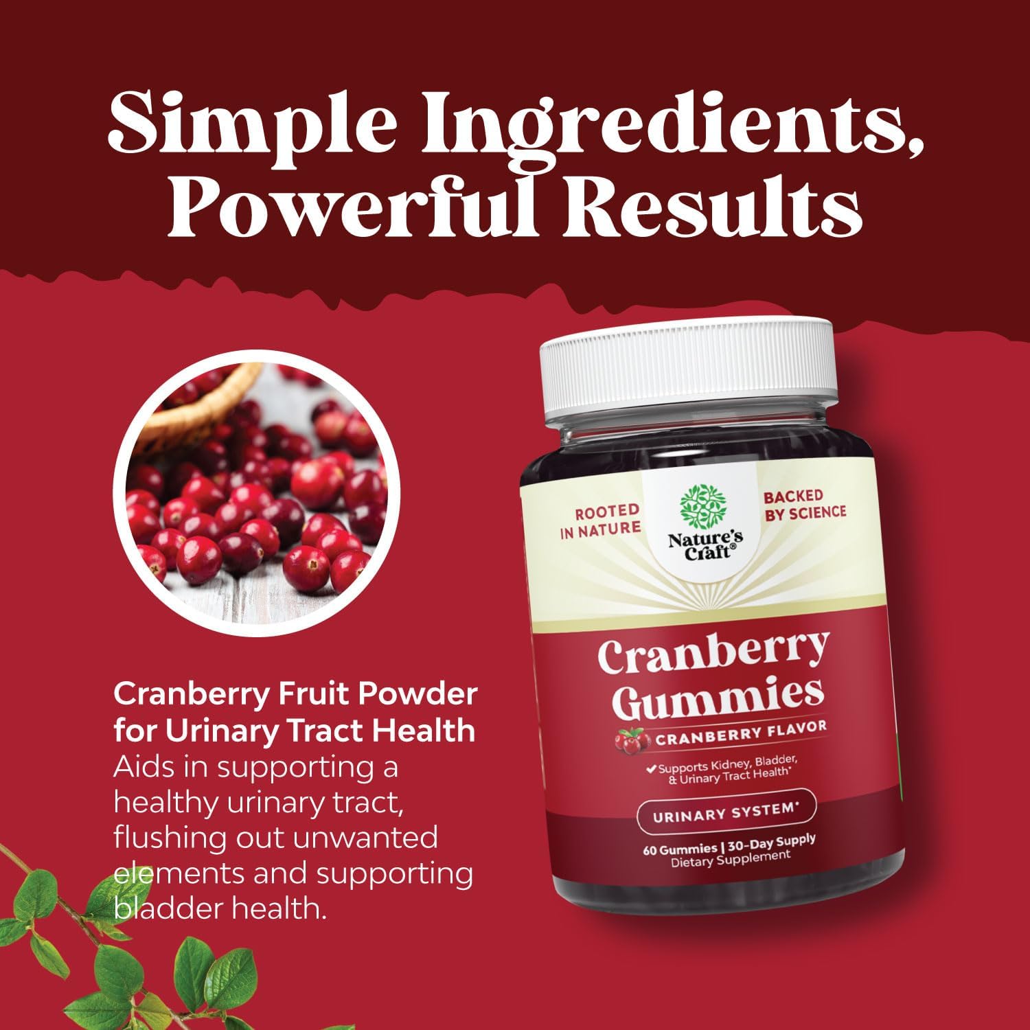 Extra Strength Natural Cranberry Gummies for Women and Men - Delicious Antioxidant Chews for Urinary Tract Health - Kidney & Bladder Support - Vegan, Gluten & Gelatin Free